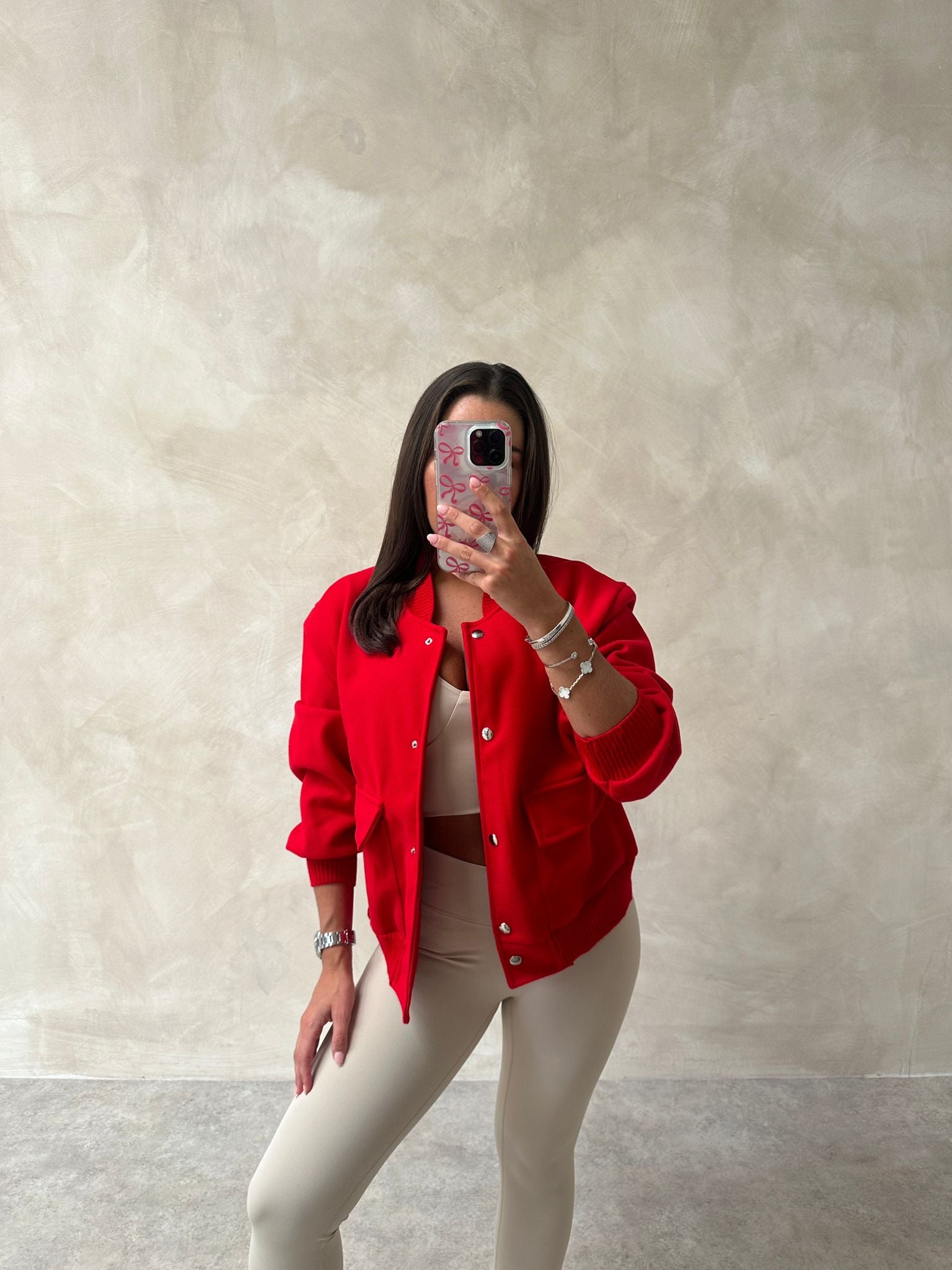 Wool bomber jacket - red