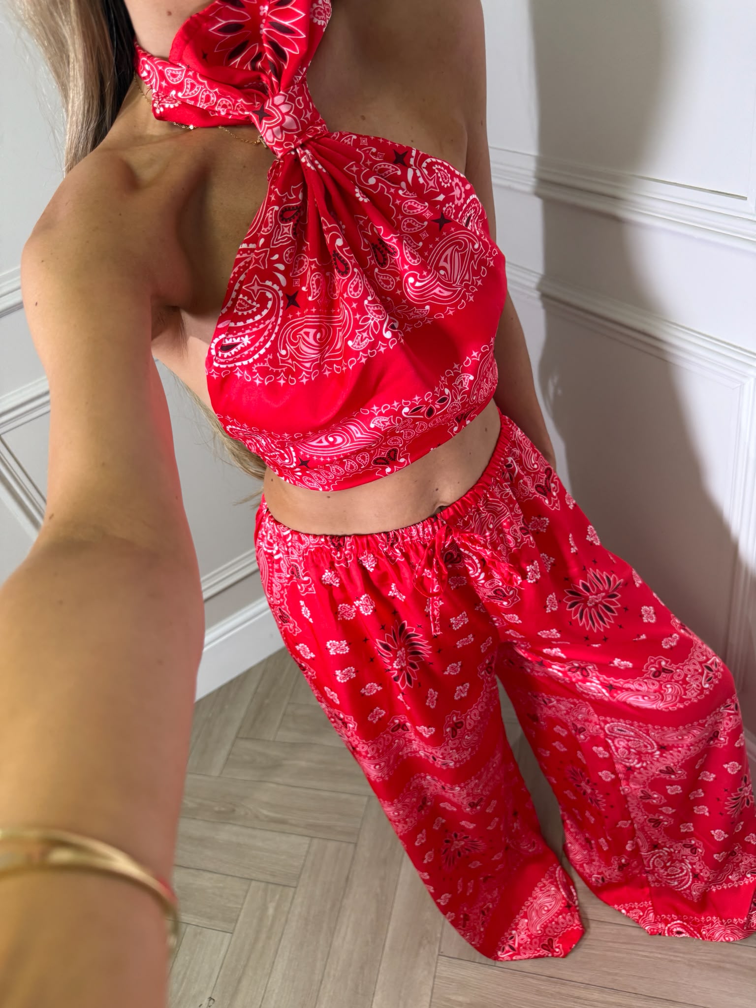 Bandana halter neck trouser set - red