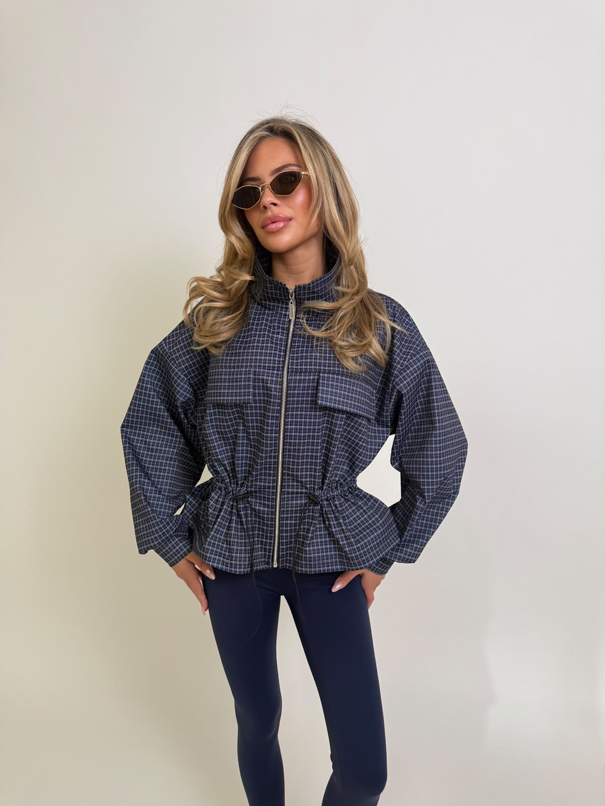 Pull in check jacket - navy