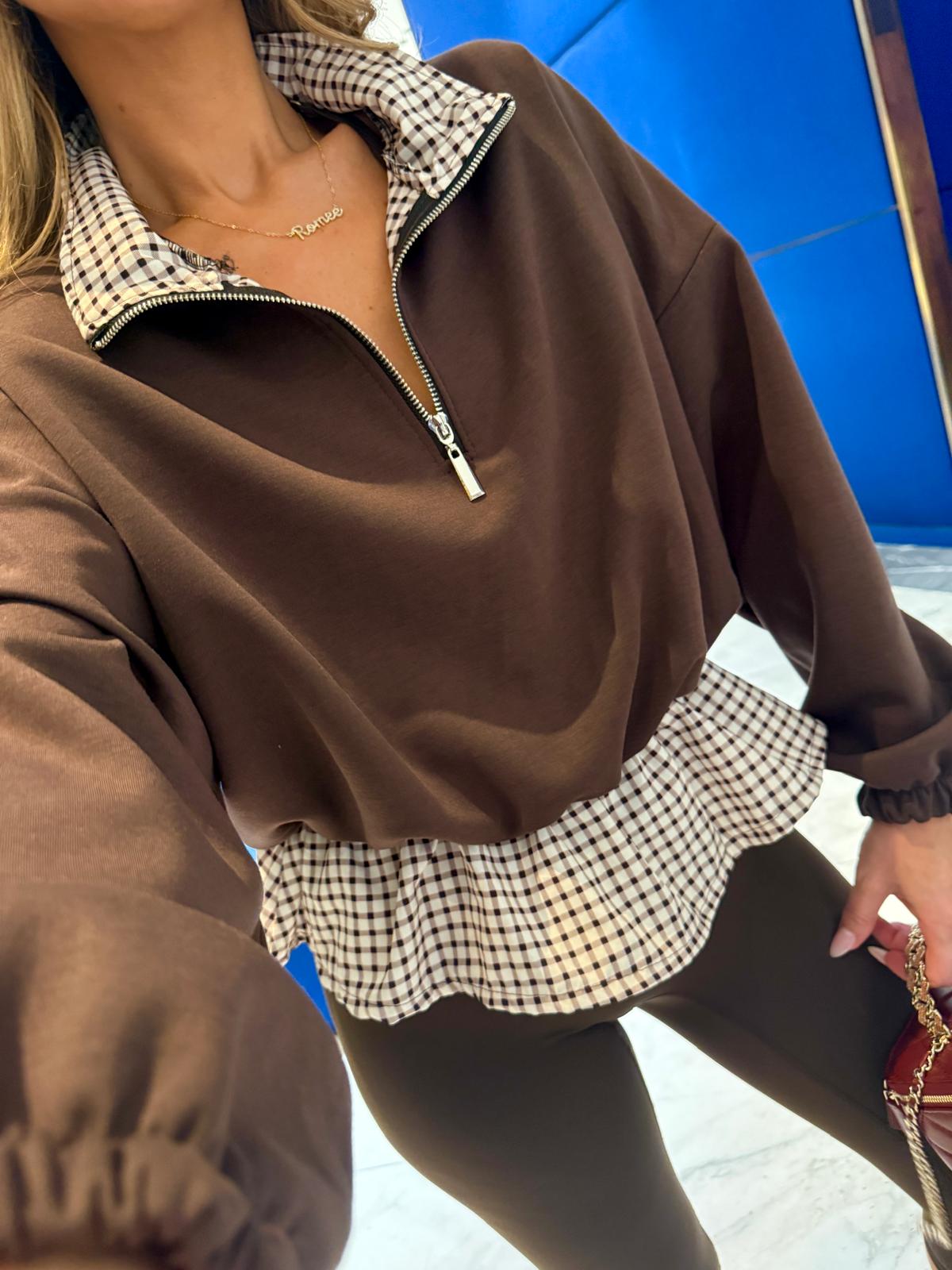 Gingham sweater - brown