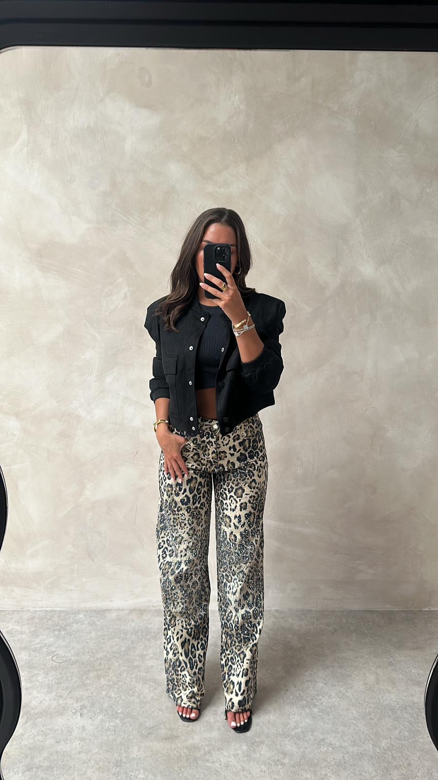 Sequin leopard denim jeans