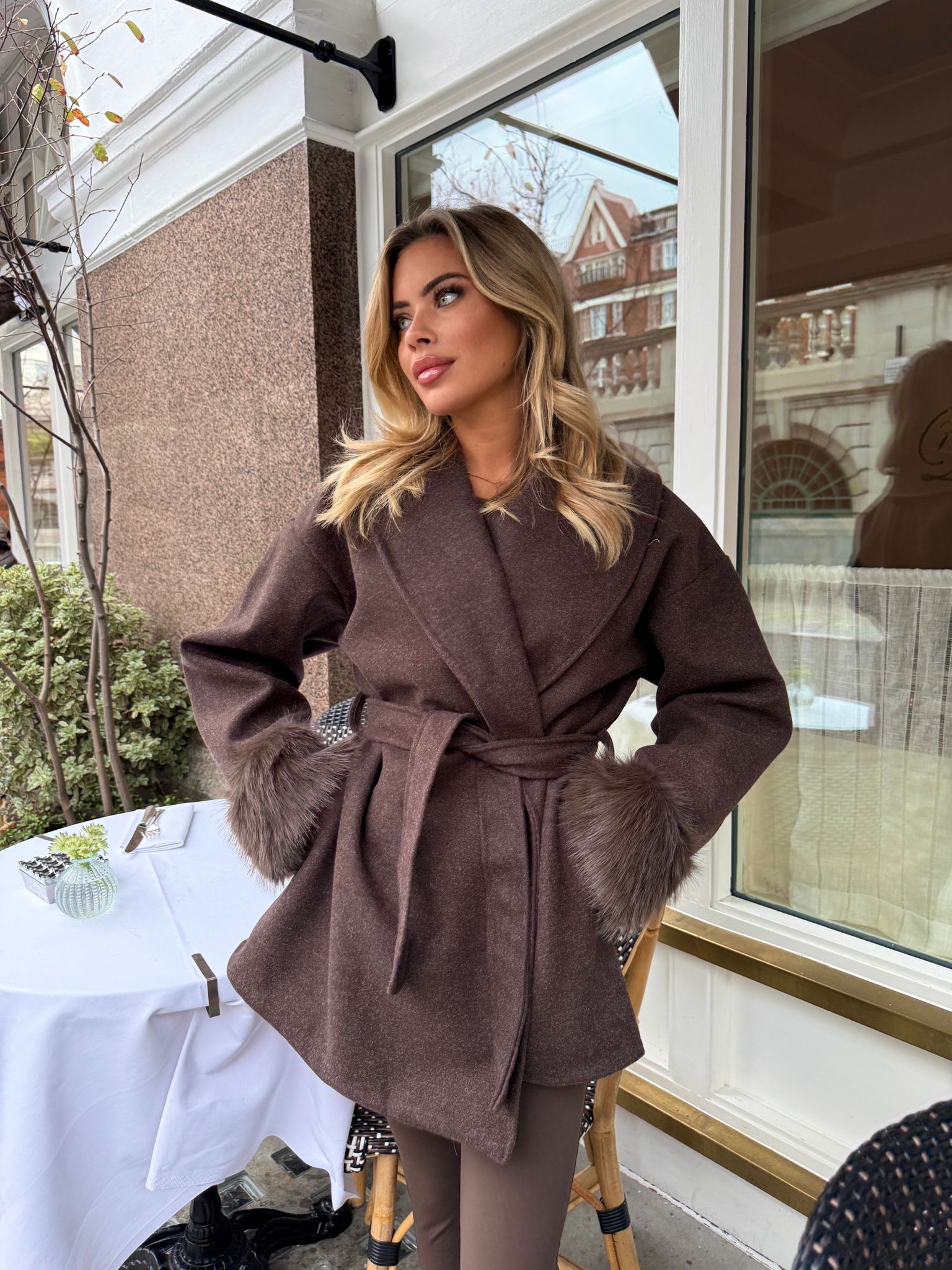 Lucinda faux fur cuff jacket - chocolate
