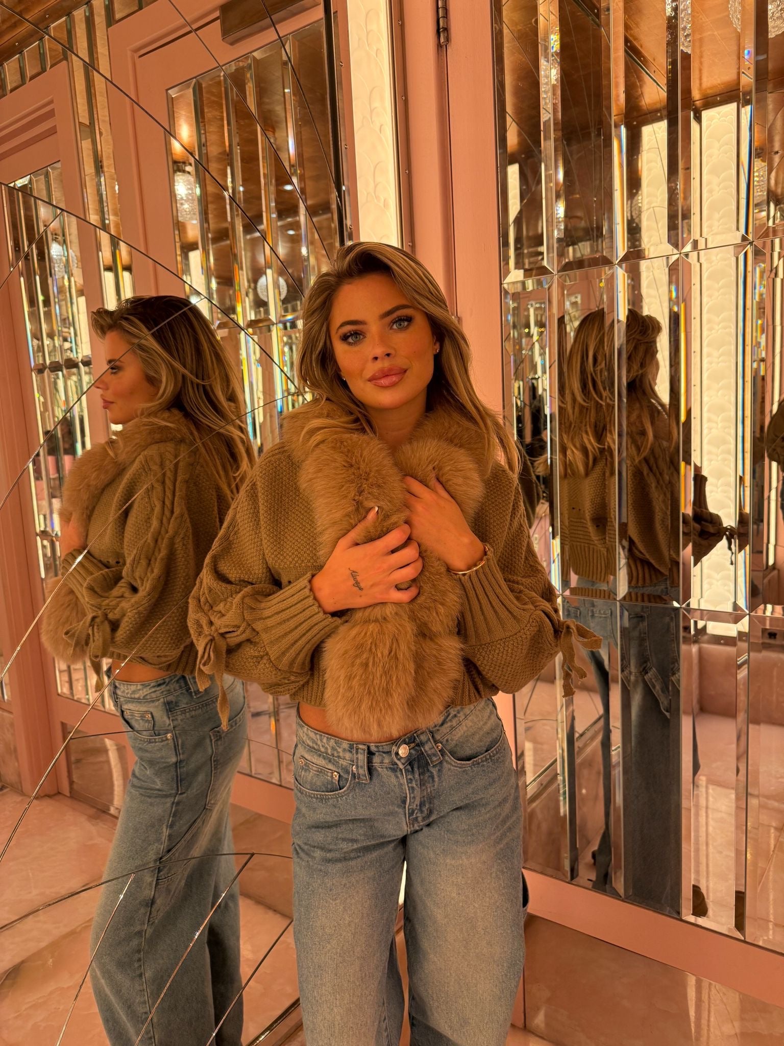 Vivian Fur Cardigan - beige