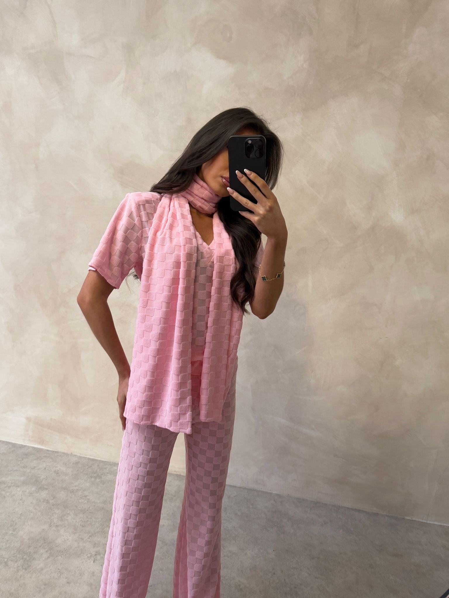 Scarf Square towelling trouser set - pink