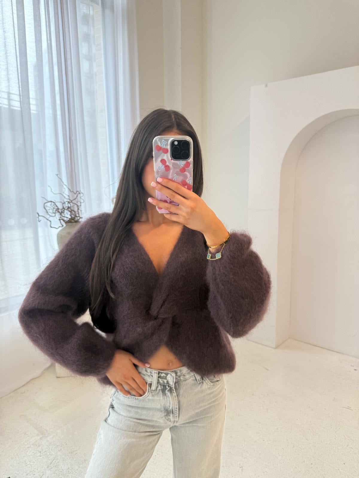 Knit tie over jumper - chocolate