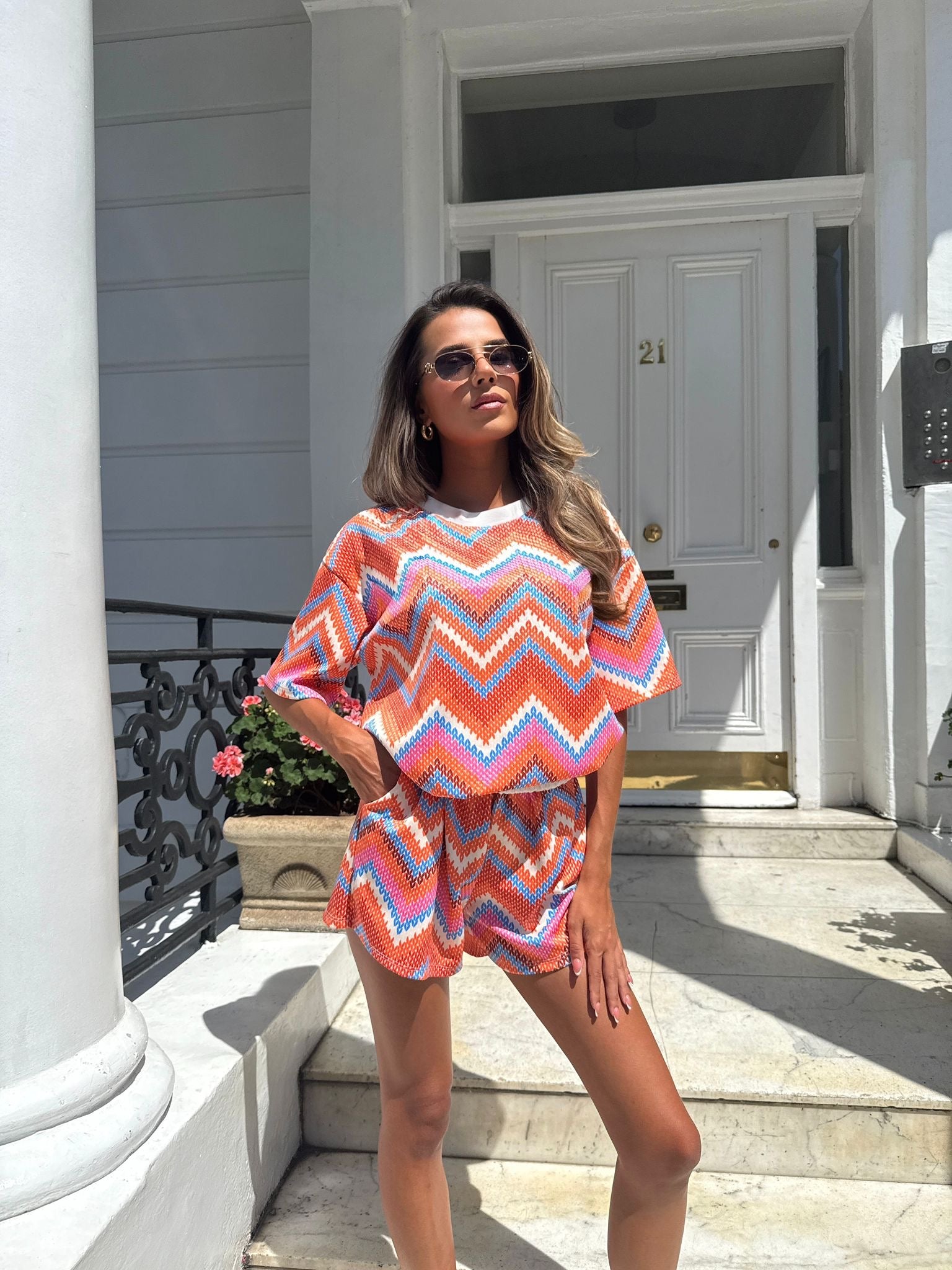 Zig pattern tshirt co-ord - orange