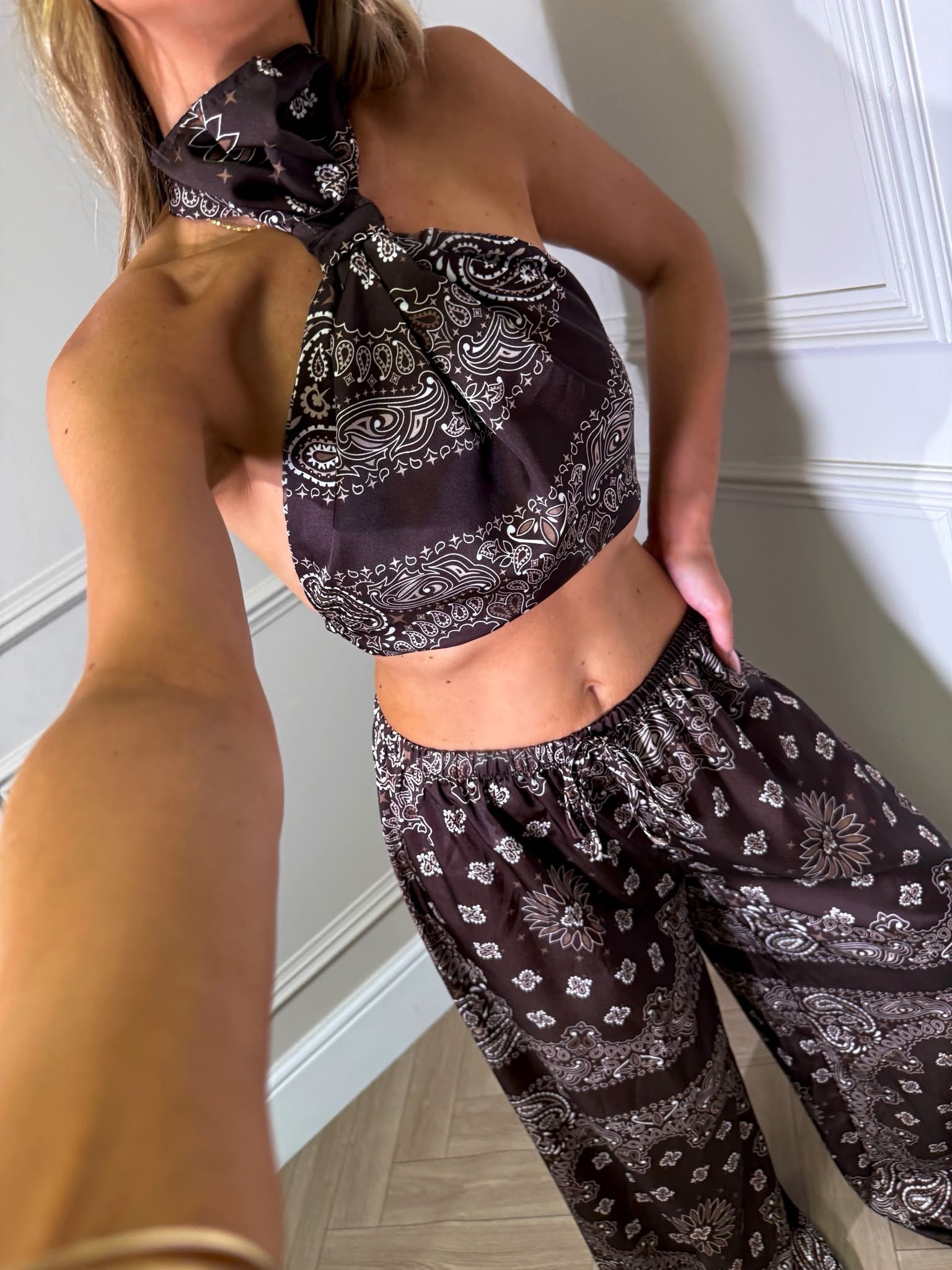 Bandana halter neck trouser set - brown