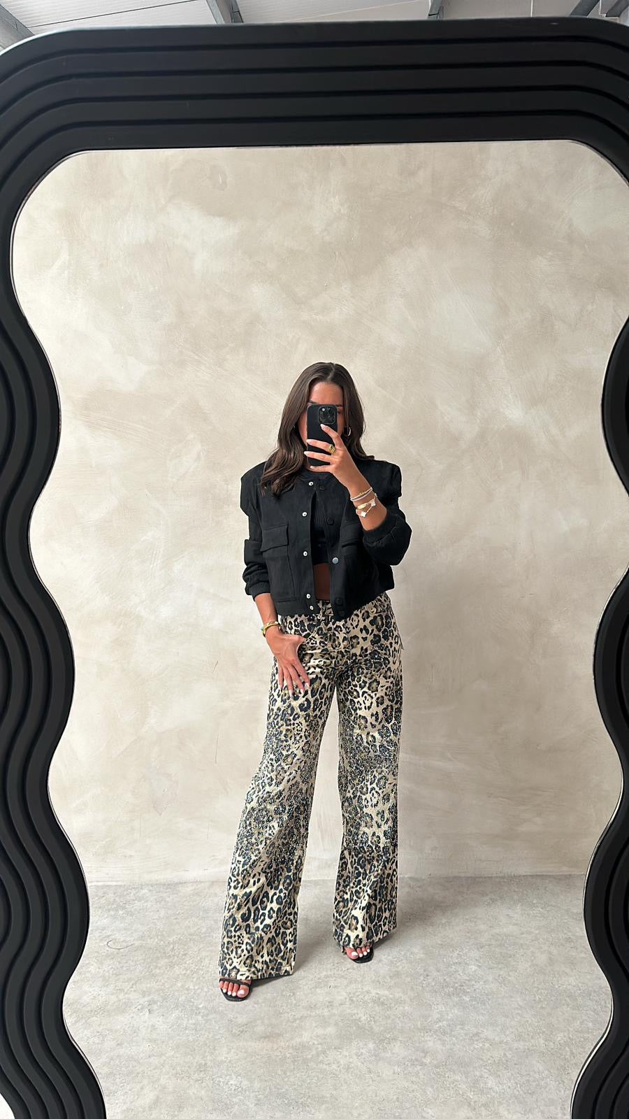 Sequin leopard denim jeans