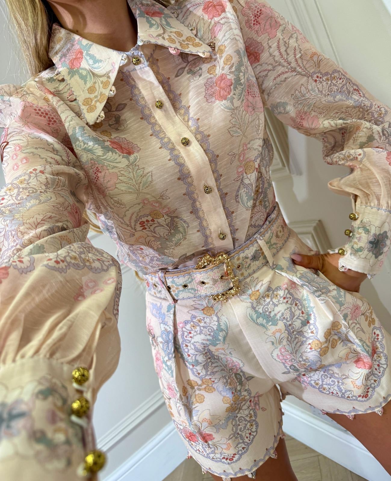 Floral collar co-ord - beige