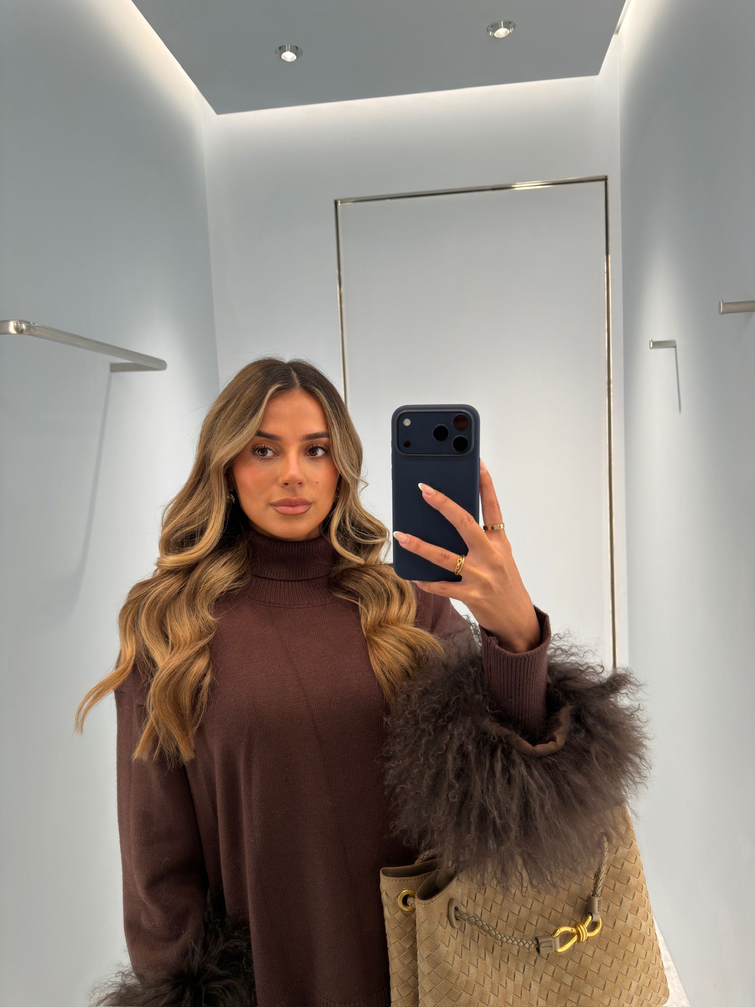 Valentina Fur Cuff Jumper - Chocolate - PRE ORDER