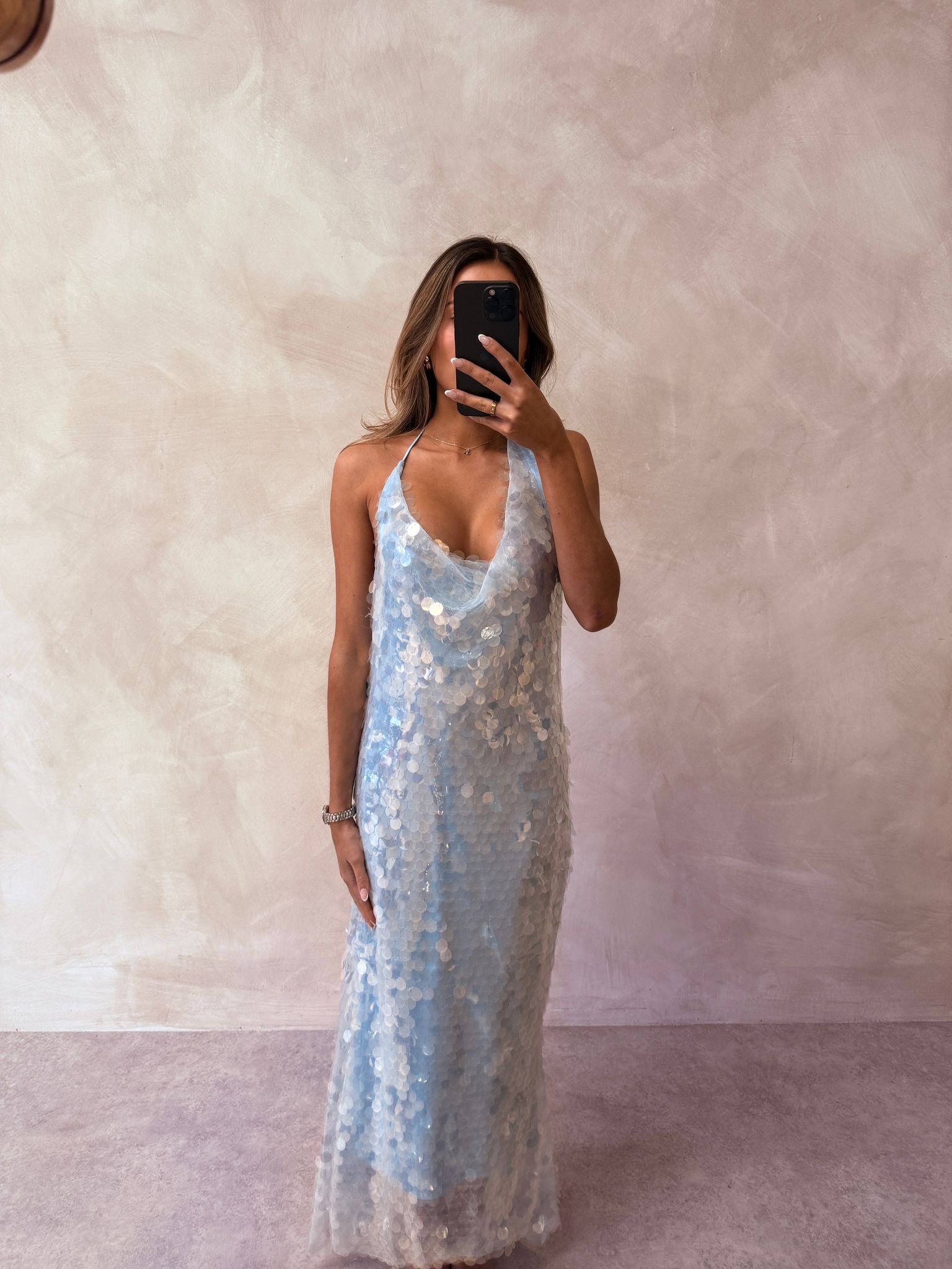 Blue sequin Halterneck dress