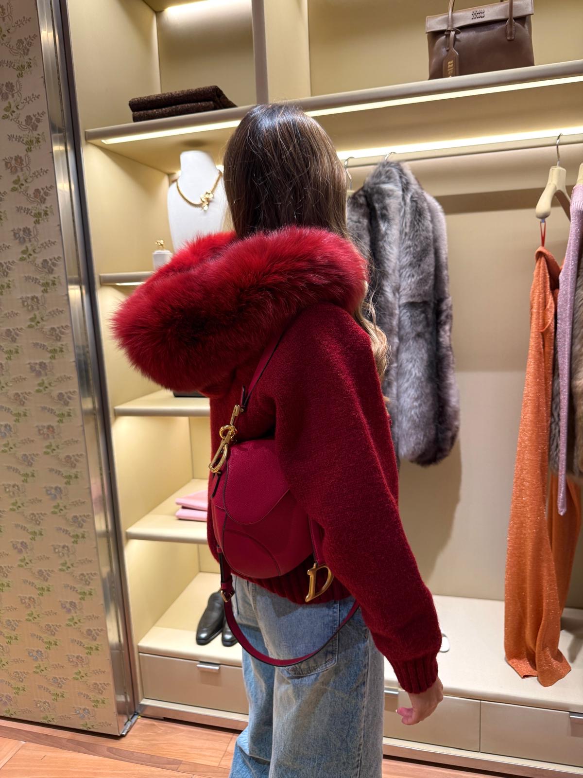 Luxury Fur Cardigan Jacket - red PRE ORDER