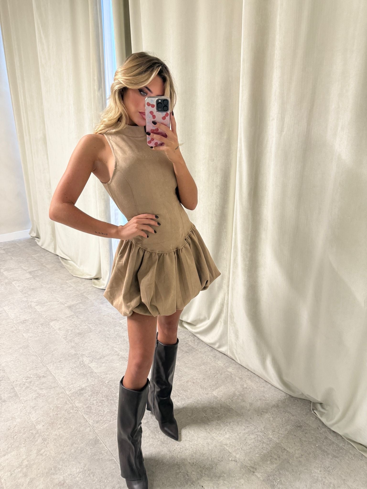 Delilah Suede Dress - taupe