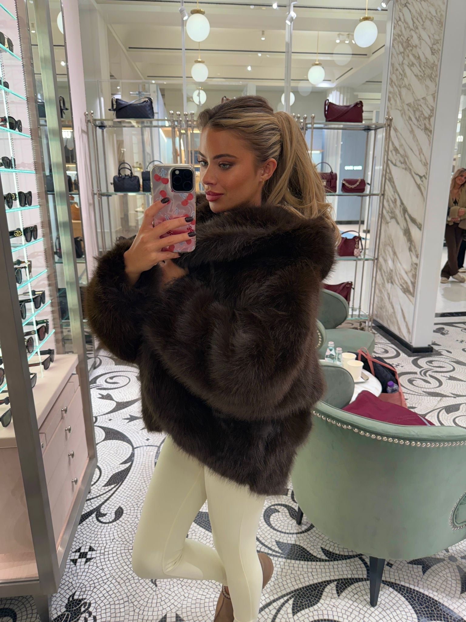 Hood Faux Fur Coat - Brown