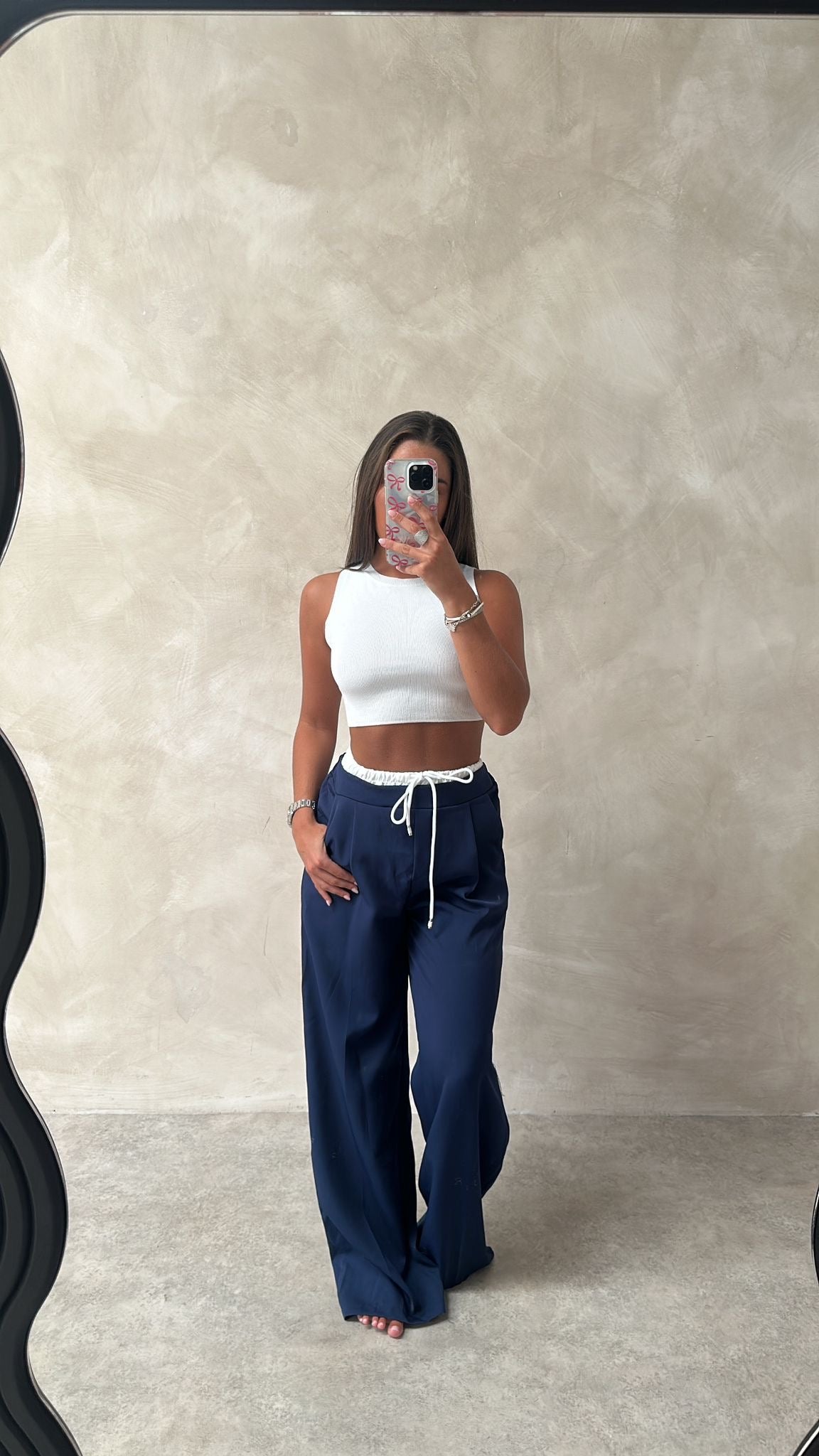 White waistband trousers - navy