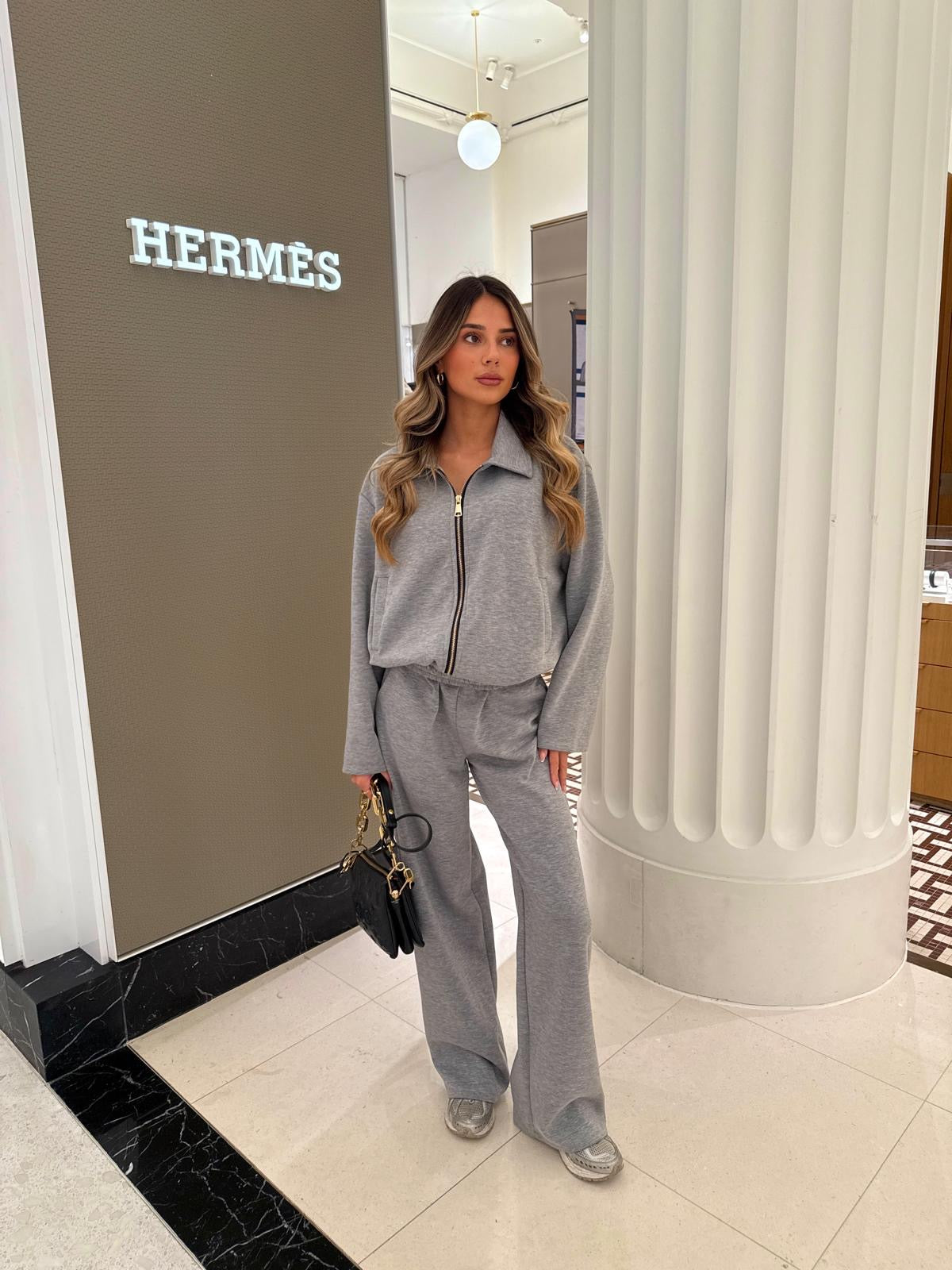 Collar zip lounge set - grey