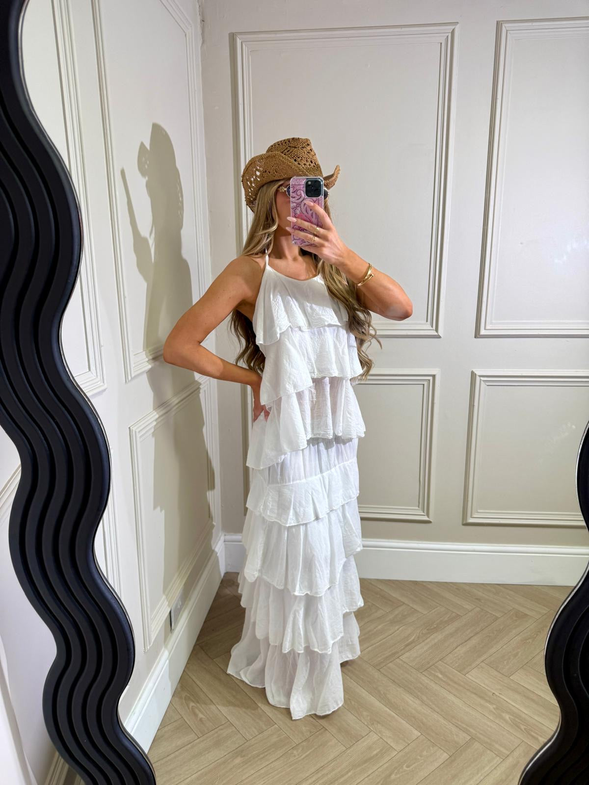 Maxi ruffle skirt set - white