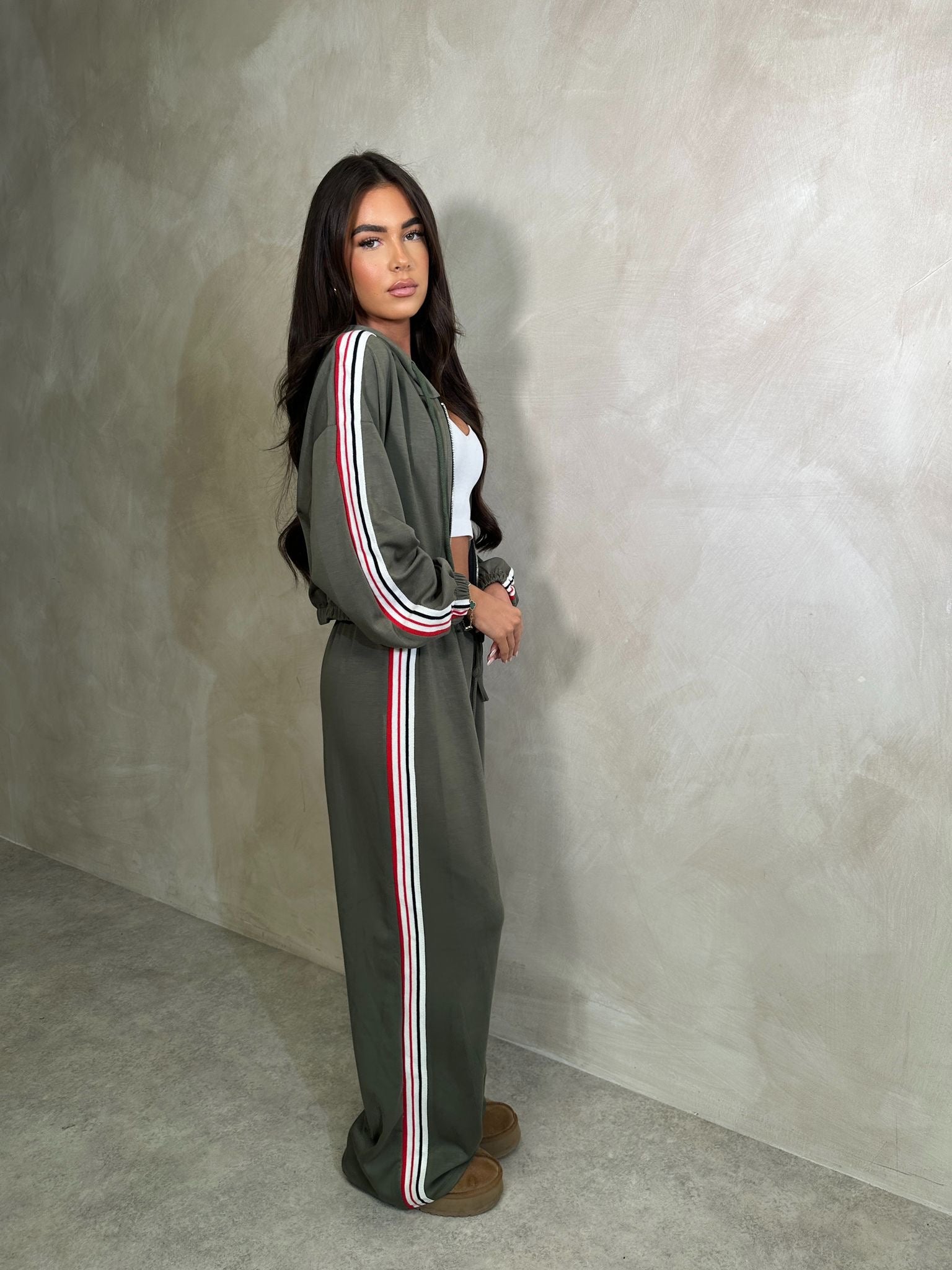 Stripe side tracksuit - khaki