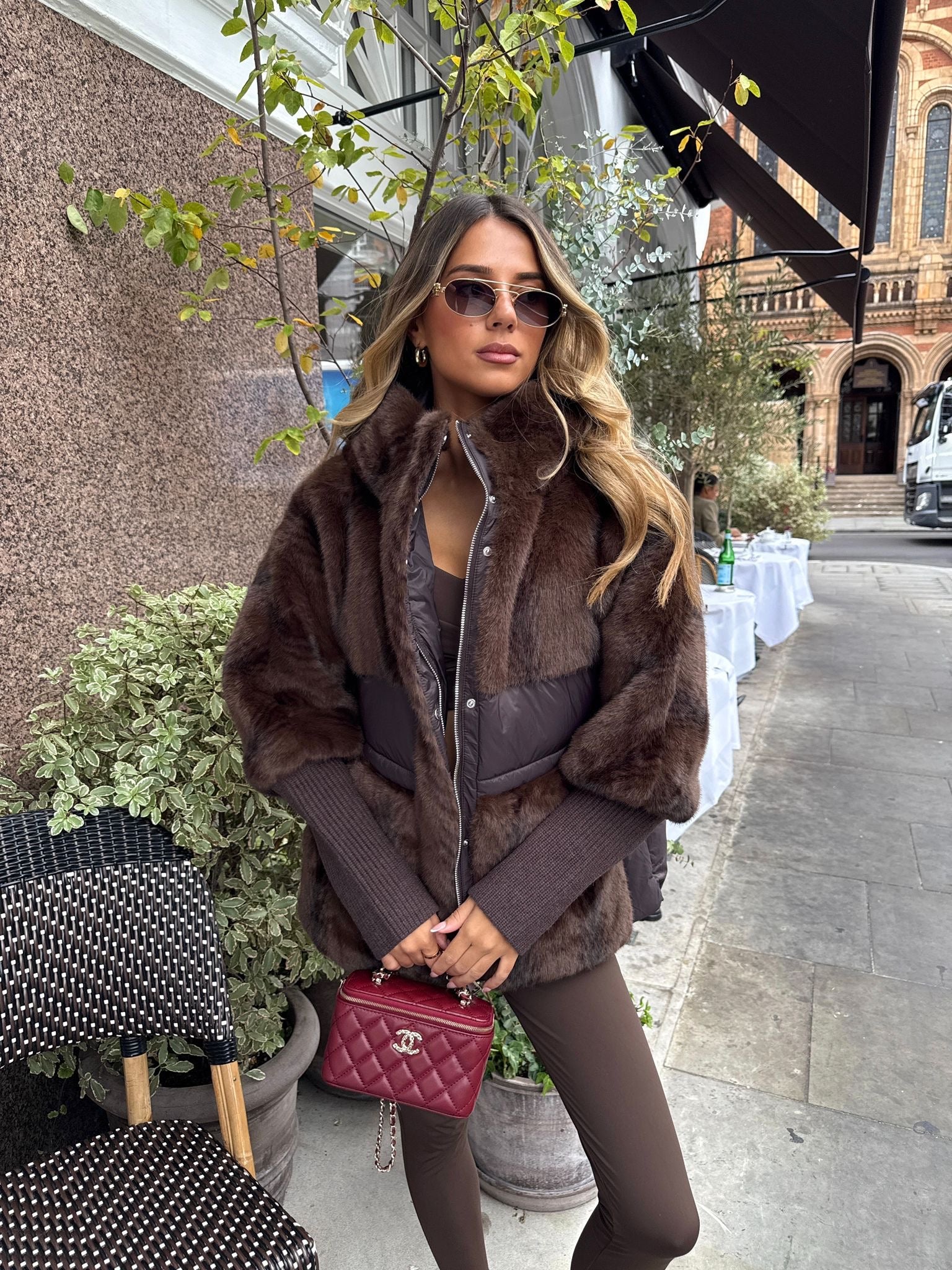 Padded faux fur jacket - brown
