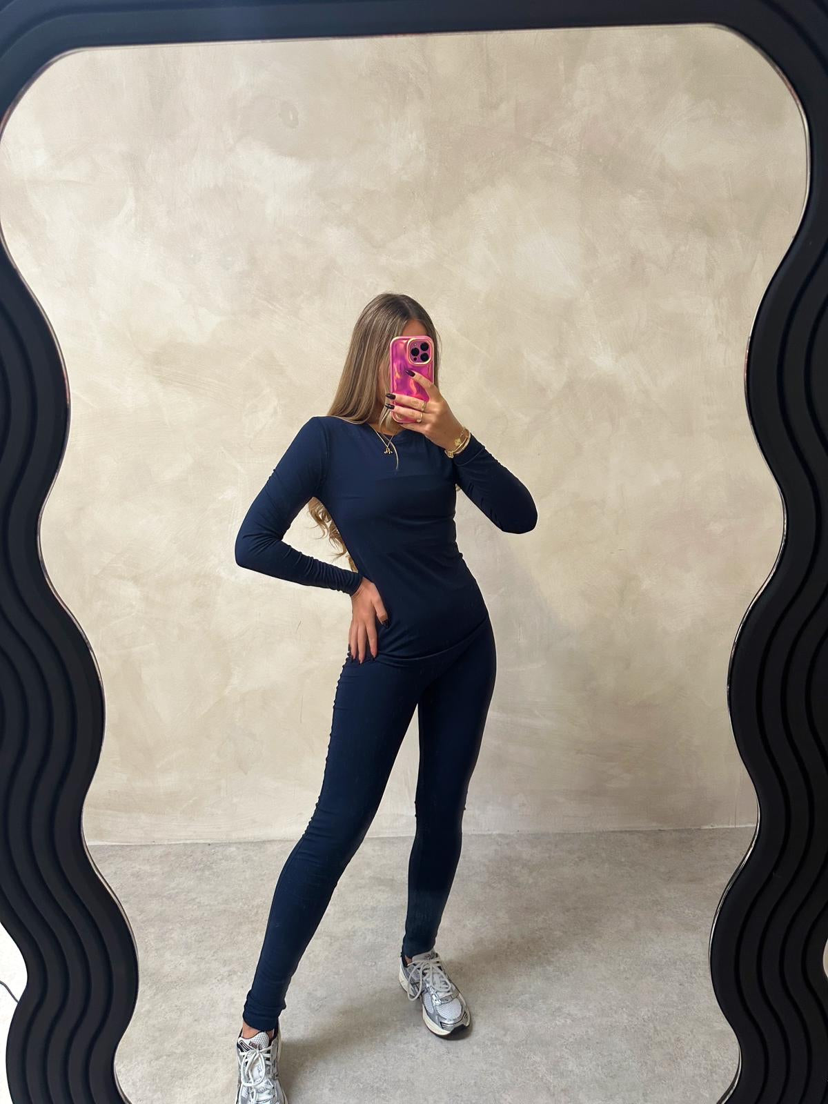 Basic round neck top & leggings - navy