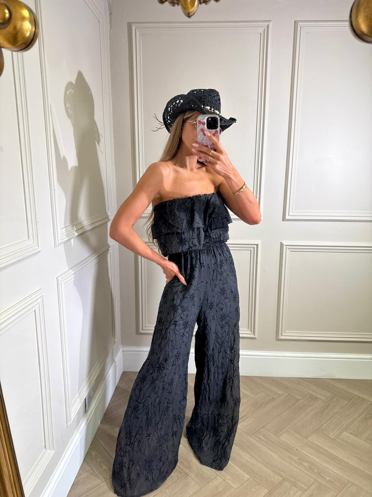 Broiderie Jumpsuit - black
