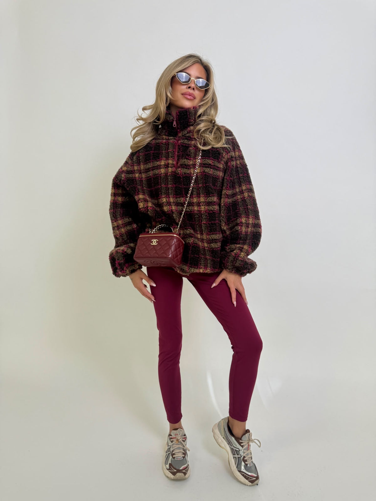 Check fleece - burgundy