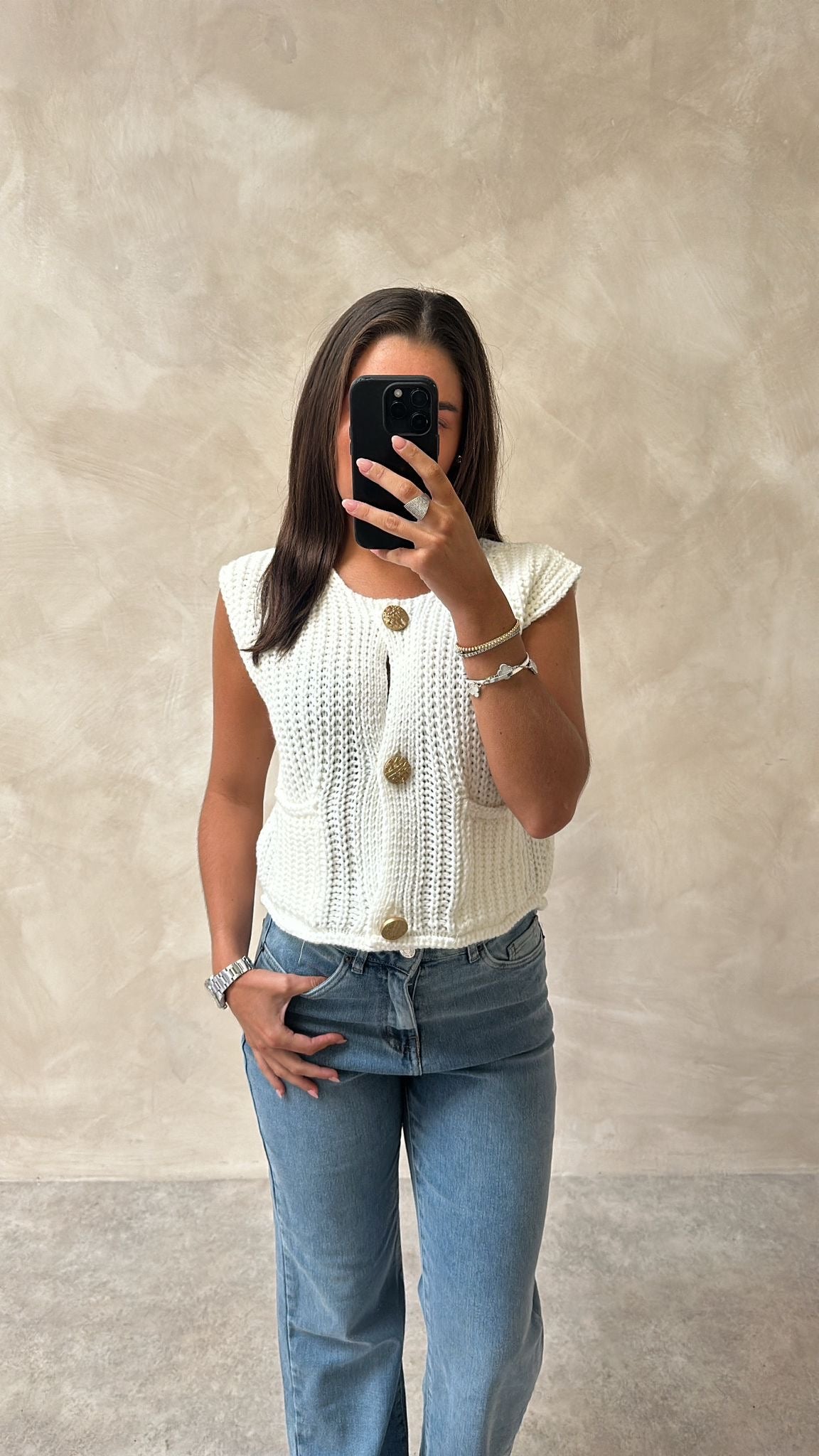 Chunky knit gilet top - cream