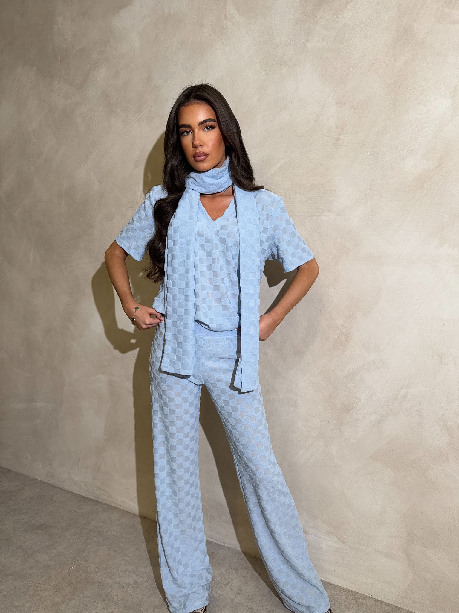 Scarf Square towelling trouser set - blue