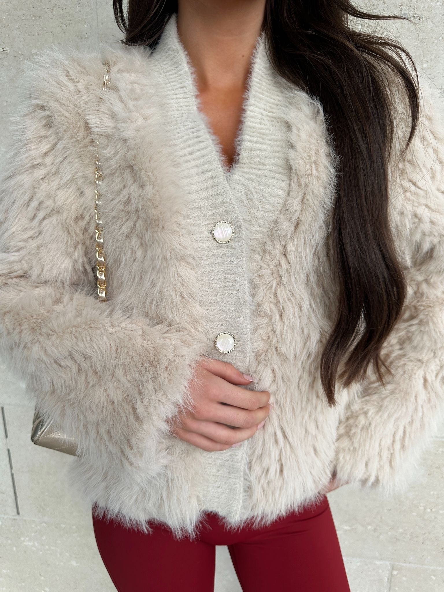 Luxury Faux Fur Chunky Cardigan - Cream