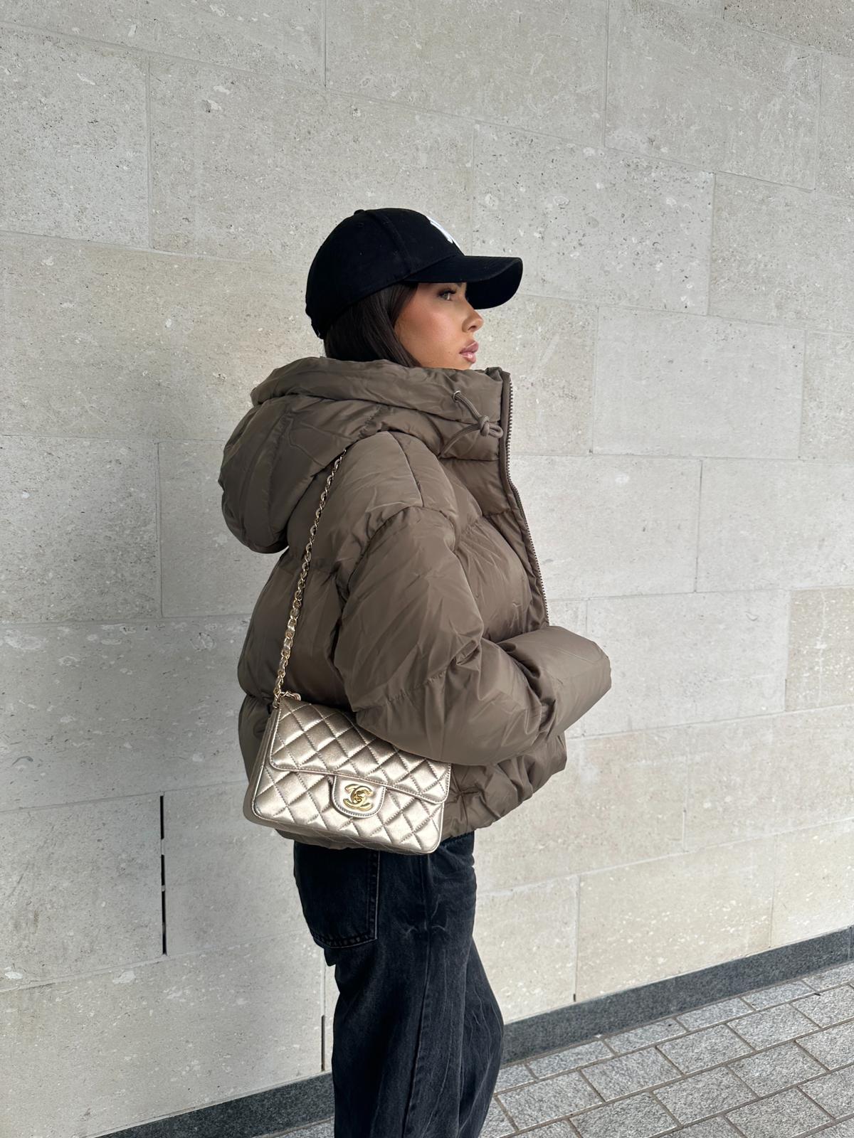 Hood Puffa Coat - Taupe