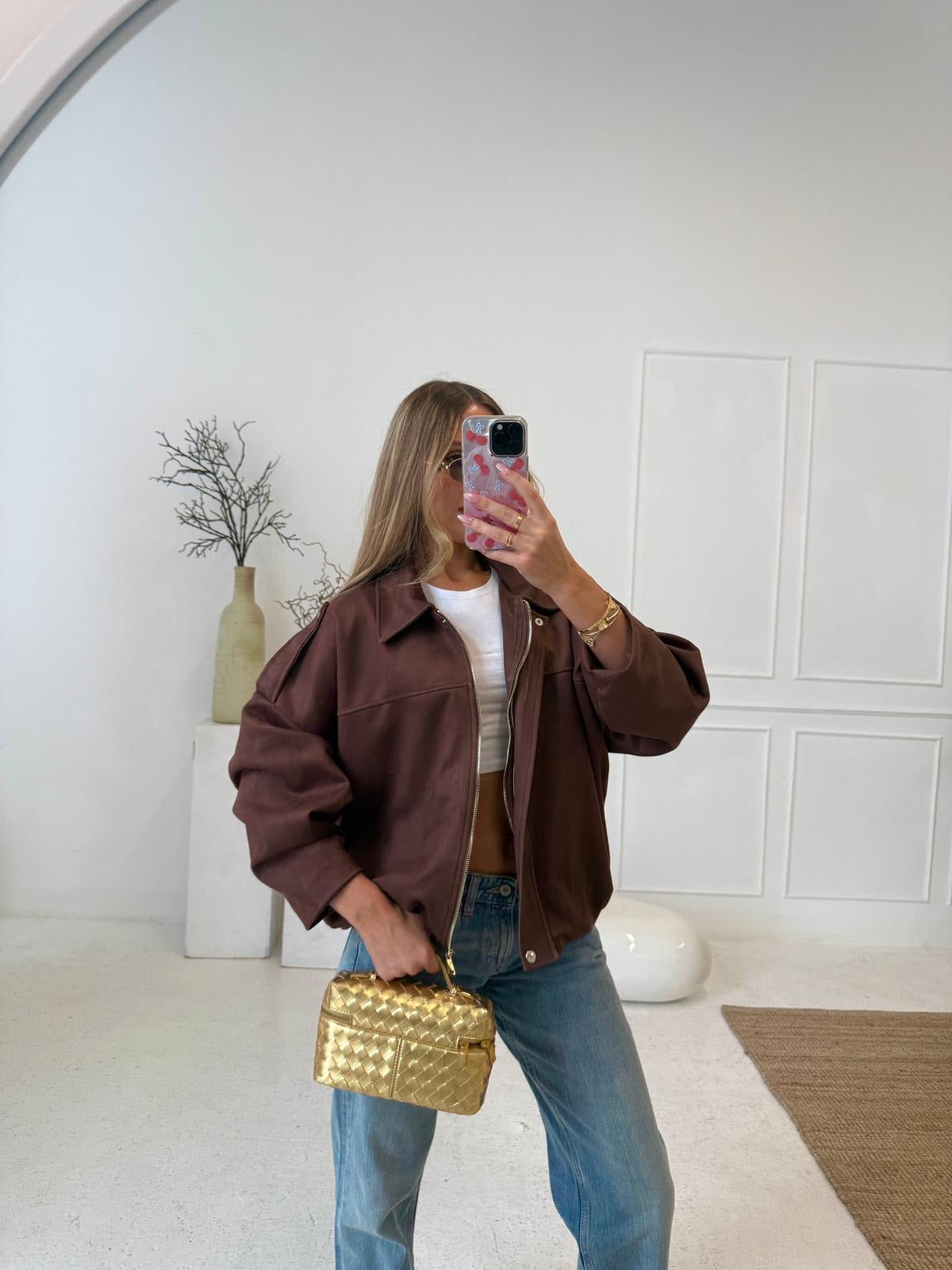 Suede zip jacket - brown