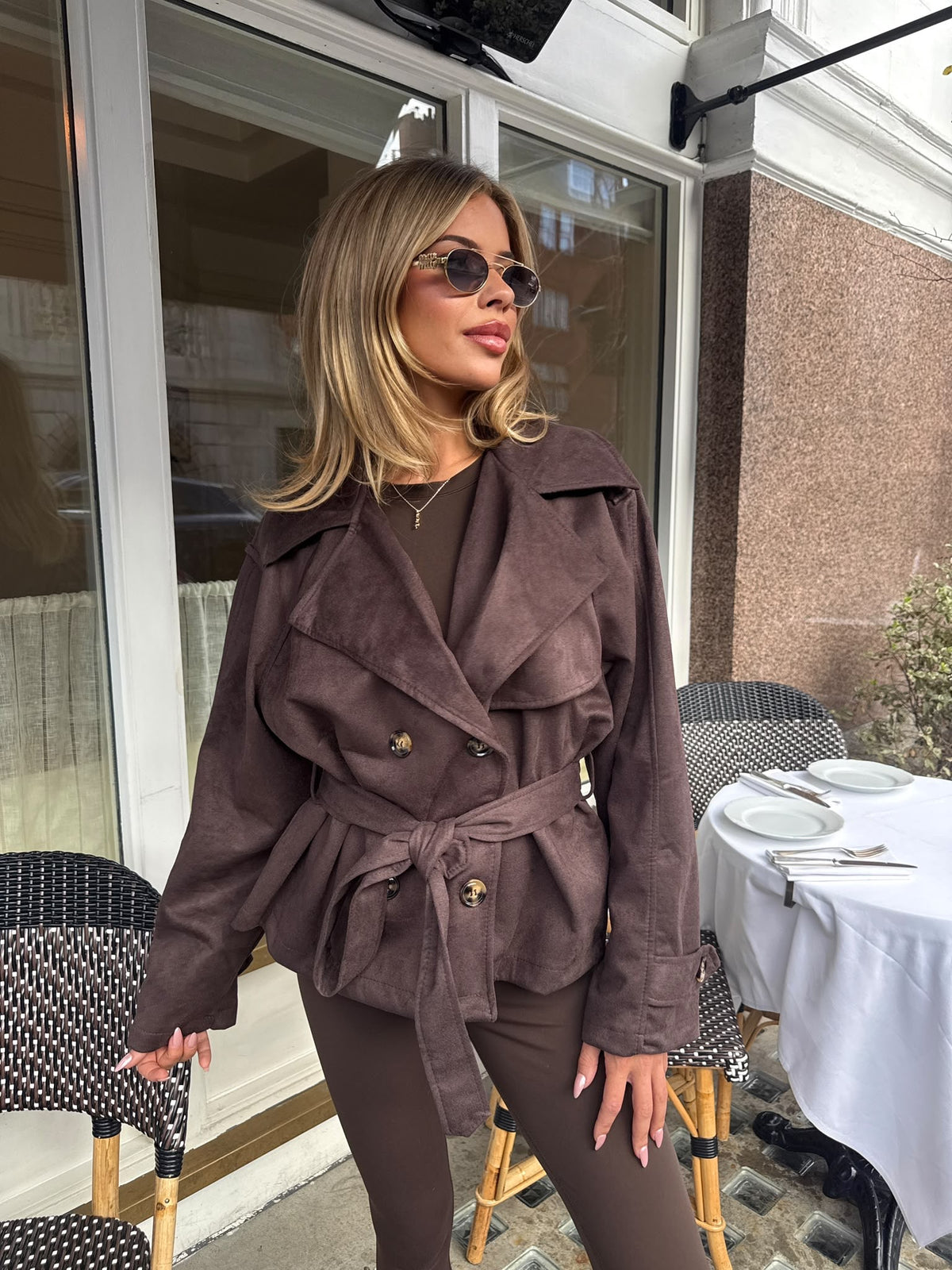 Suede trench jacket - brown