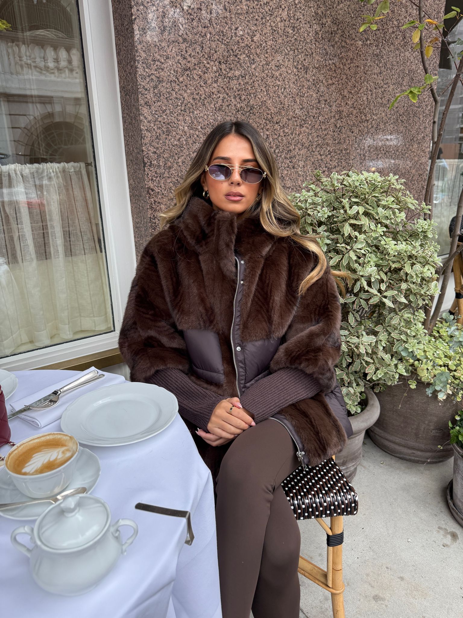 Padded faux fur jacket - brown