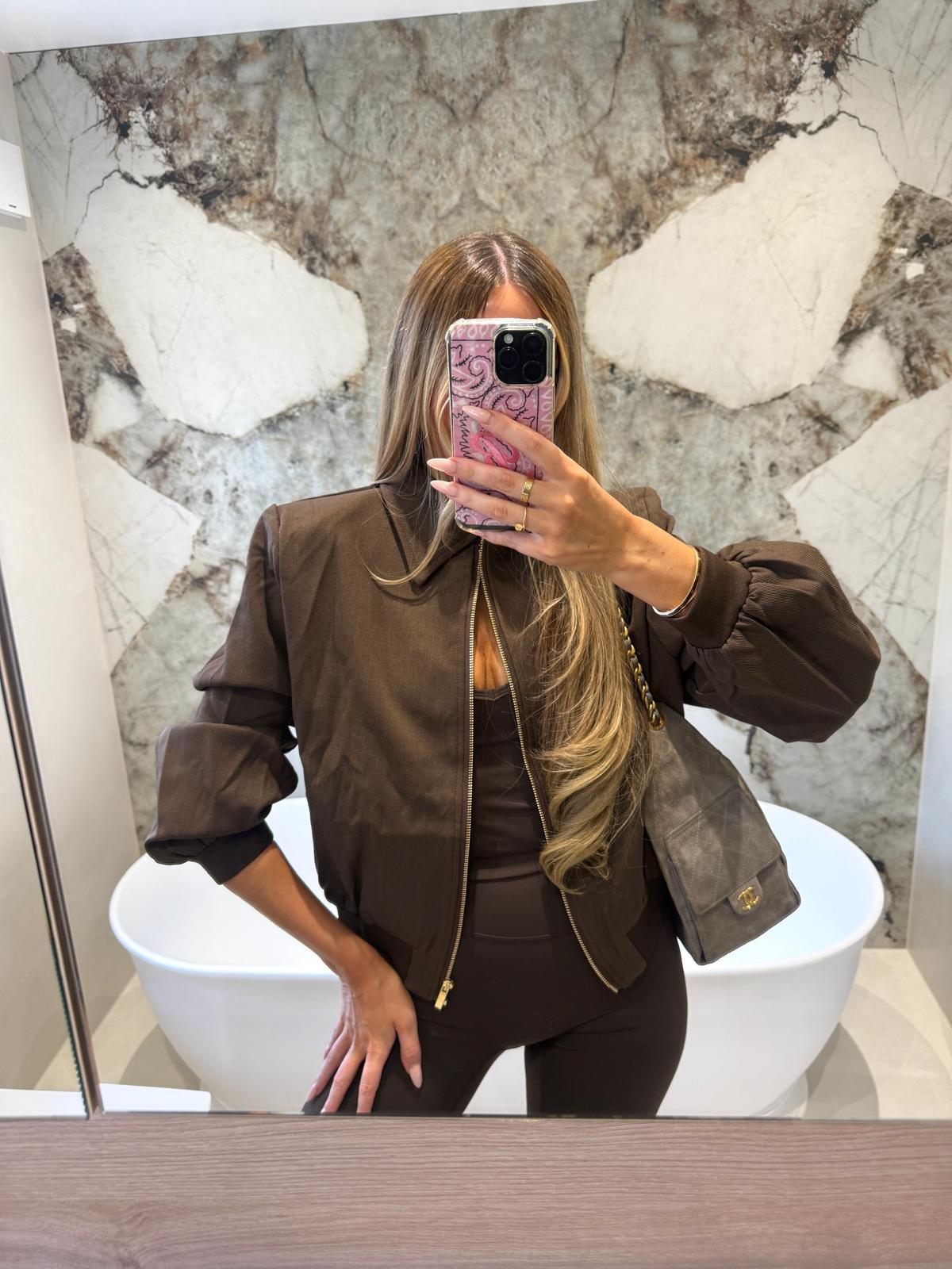 Shoulder pad collar jacket - brown