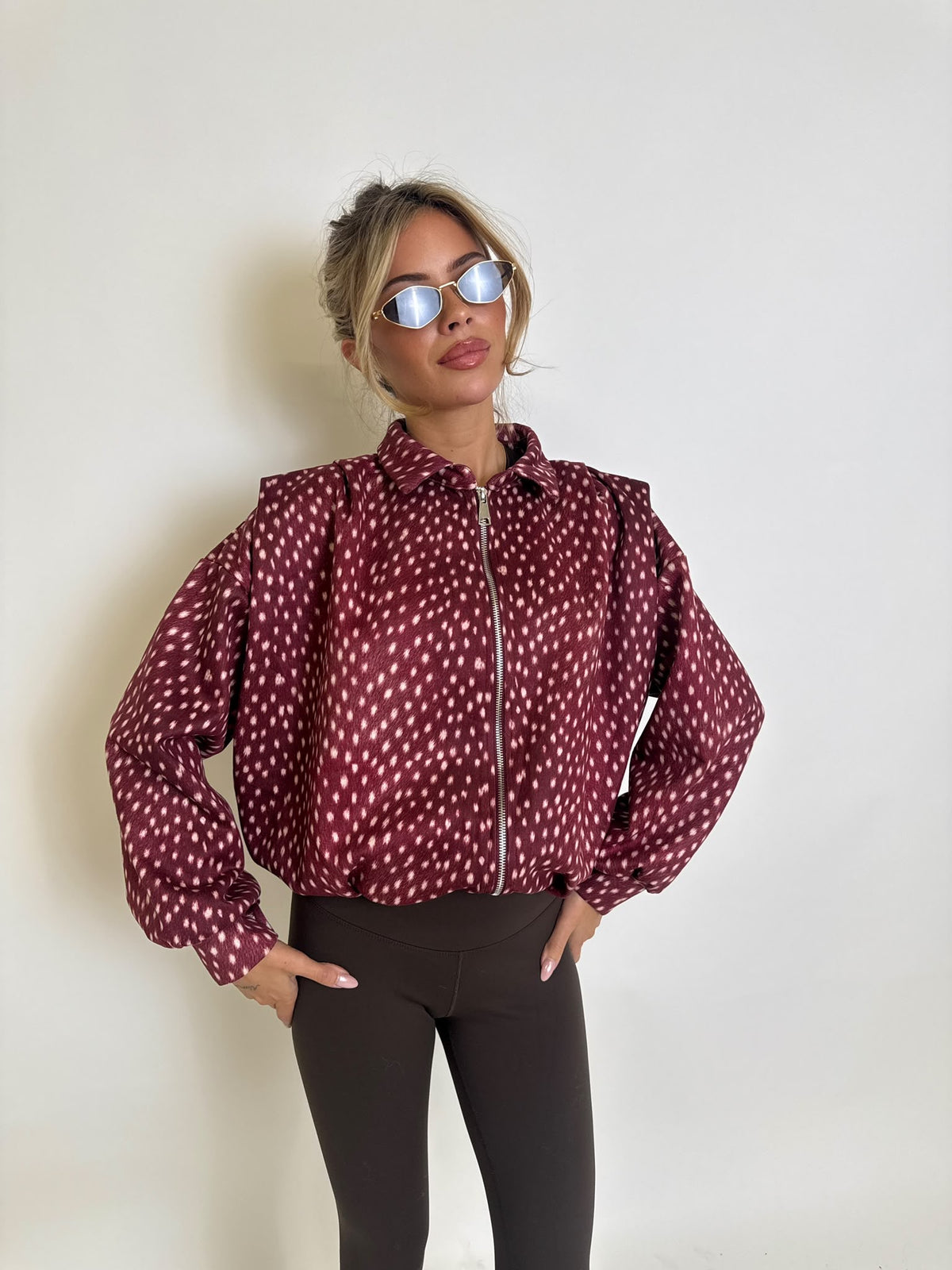 Fawn collar bomber jacket - wine