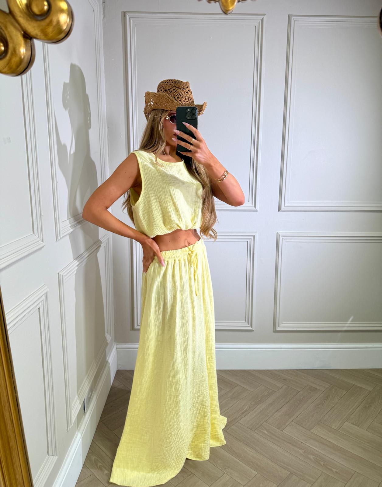 Cheesecloth maxi skirt set - yellow