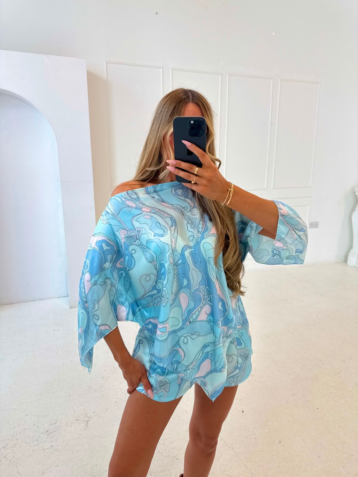 Cape print top co-ord - baby blue