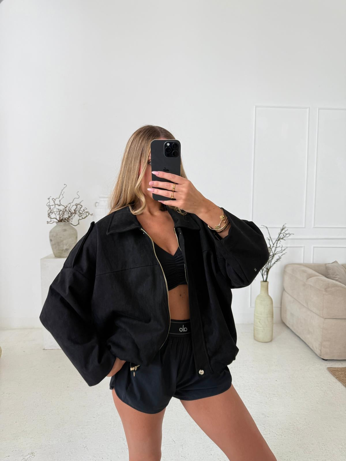 Suede zip jacket - black