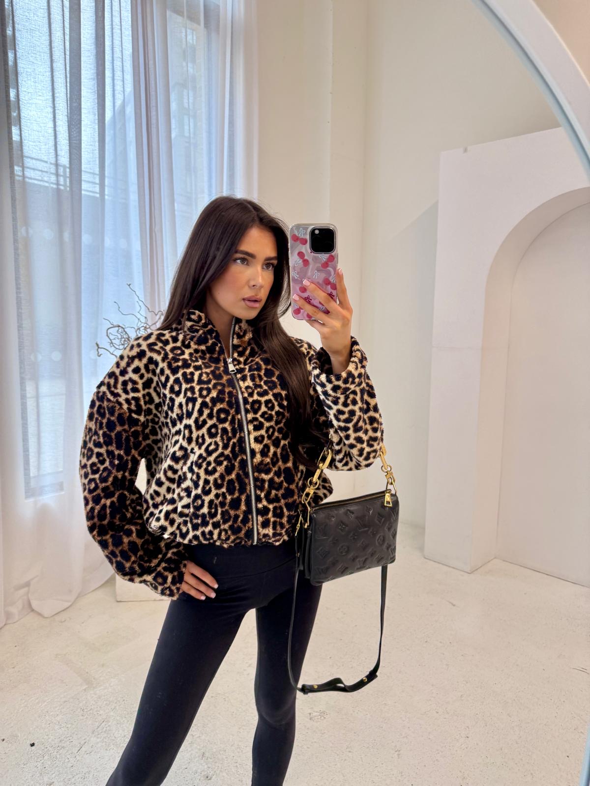 Leopard print zip fleece