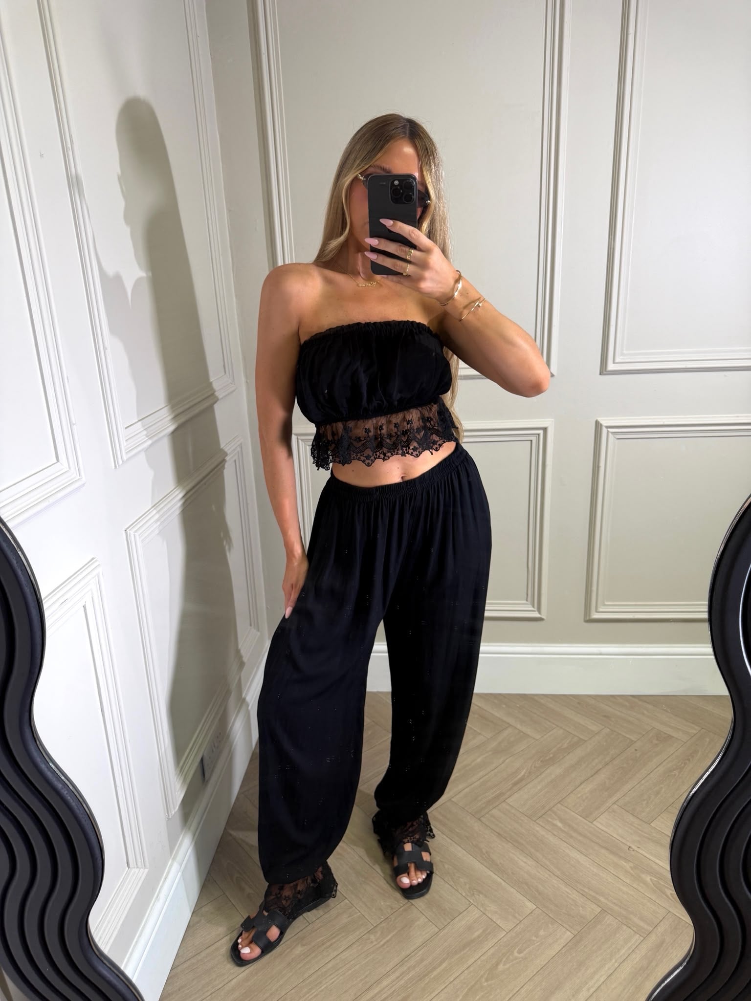Lace harem trouser with top - black