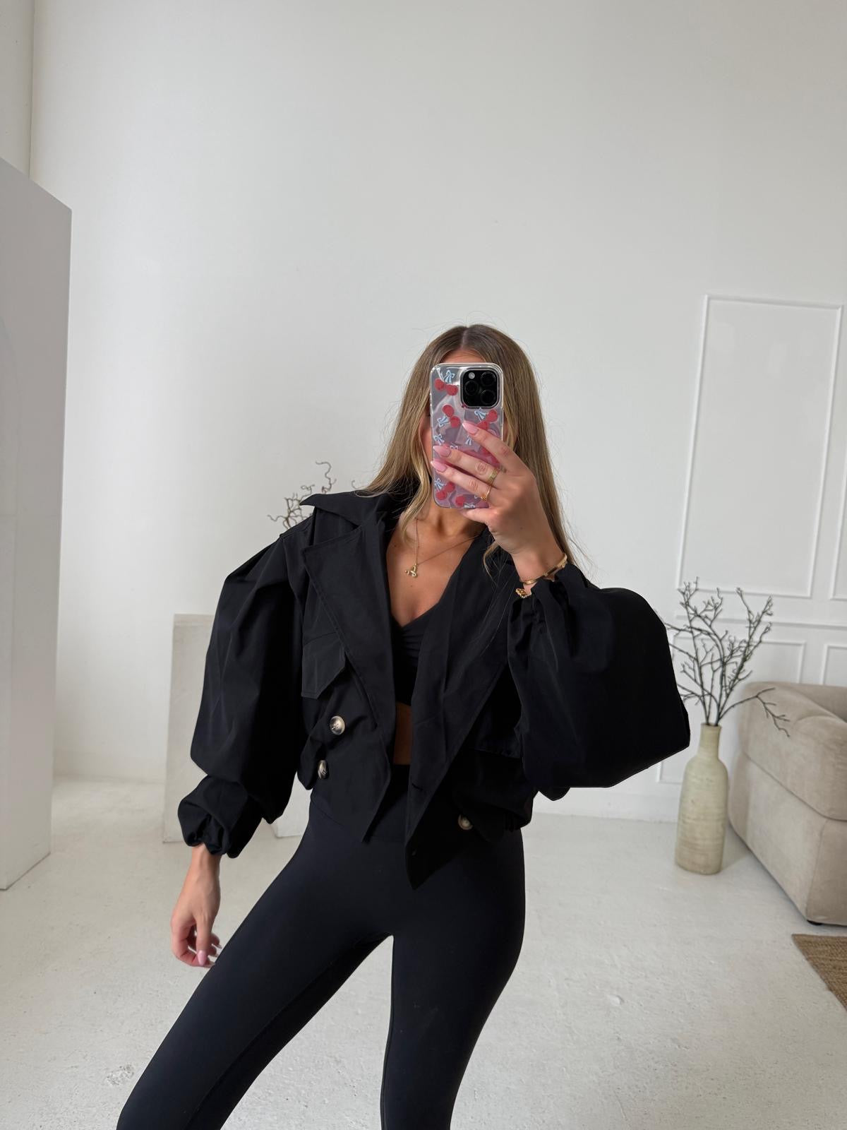 Balloon arm crop jacket - Black