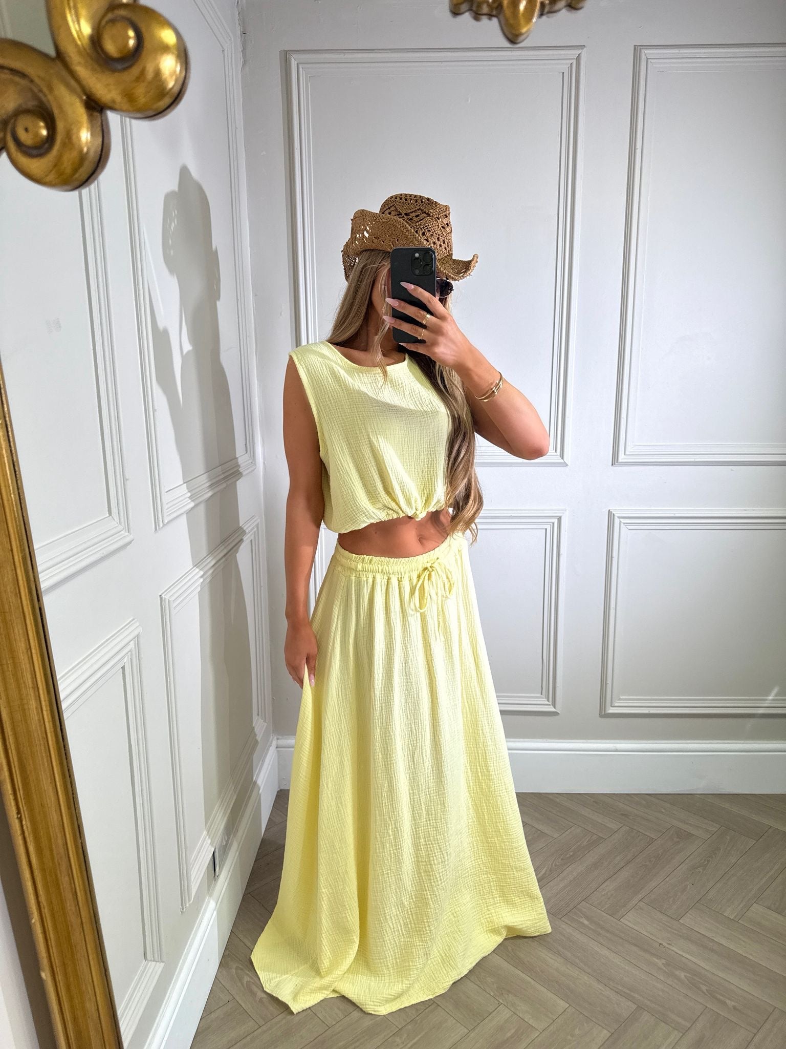 Cheesecloth maxi skirt set - yellow