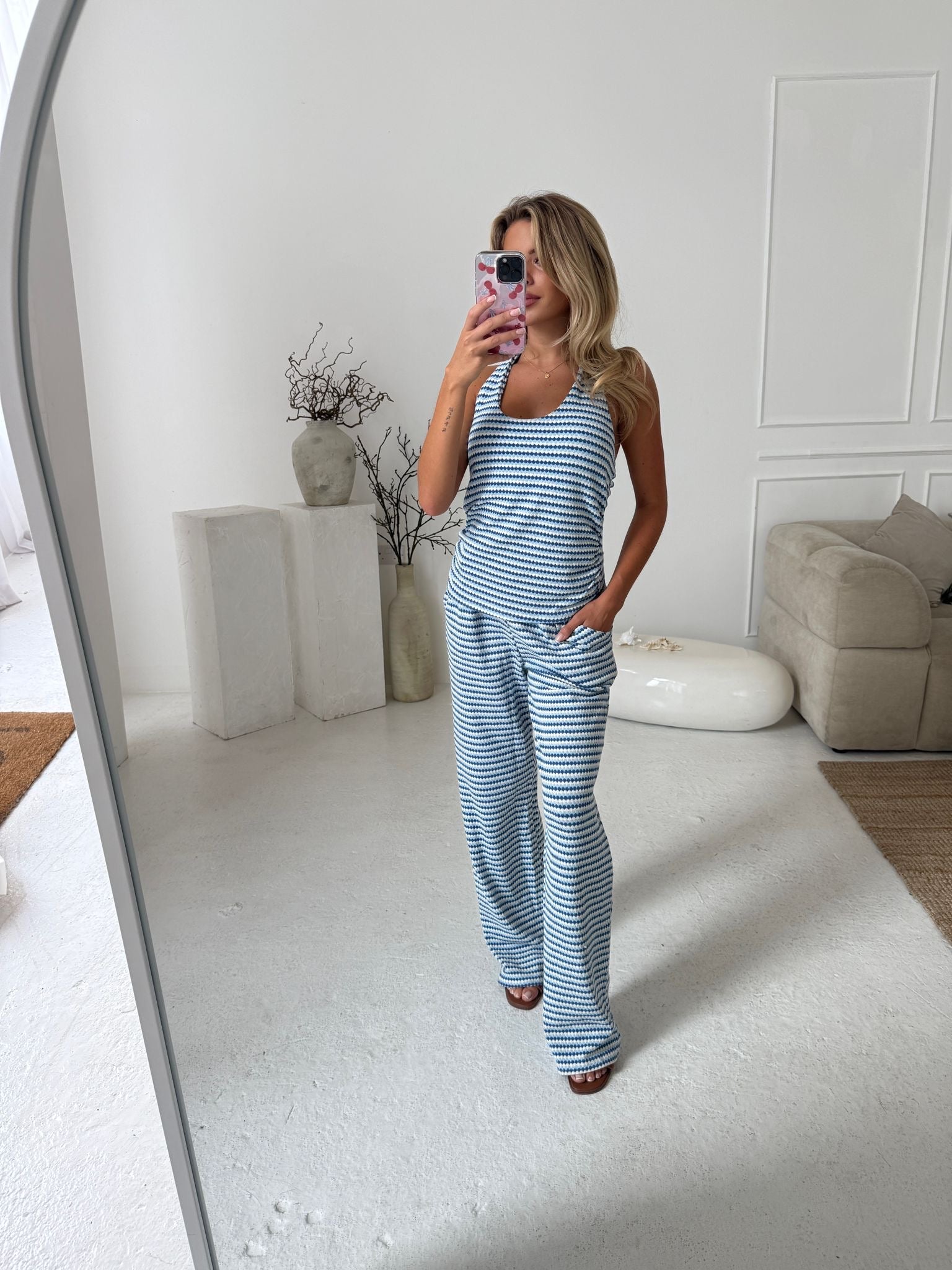 Halterneck stripe lounge set - blue