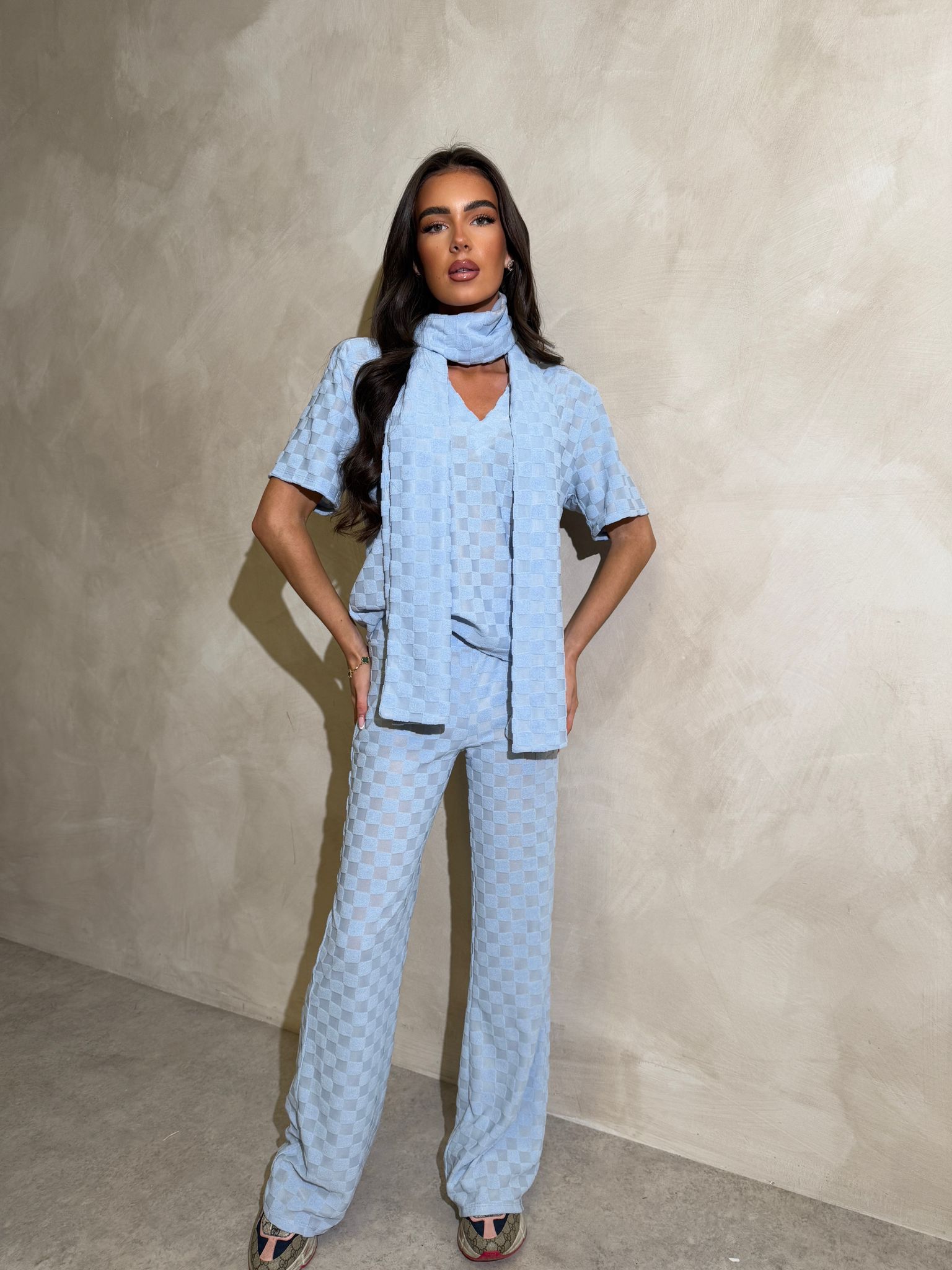 Scarf Square towelling trouser set - blue