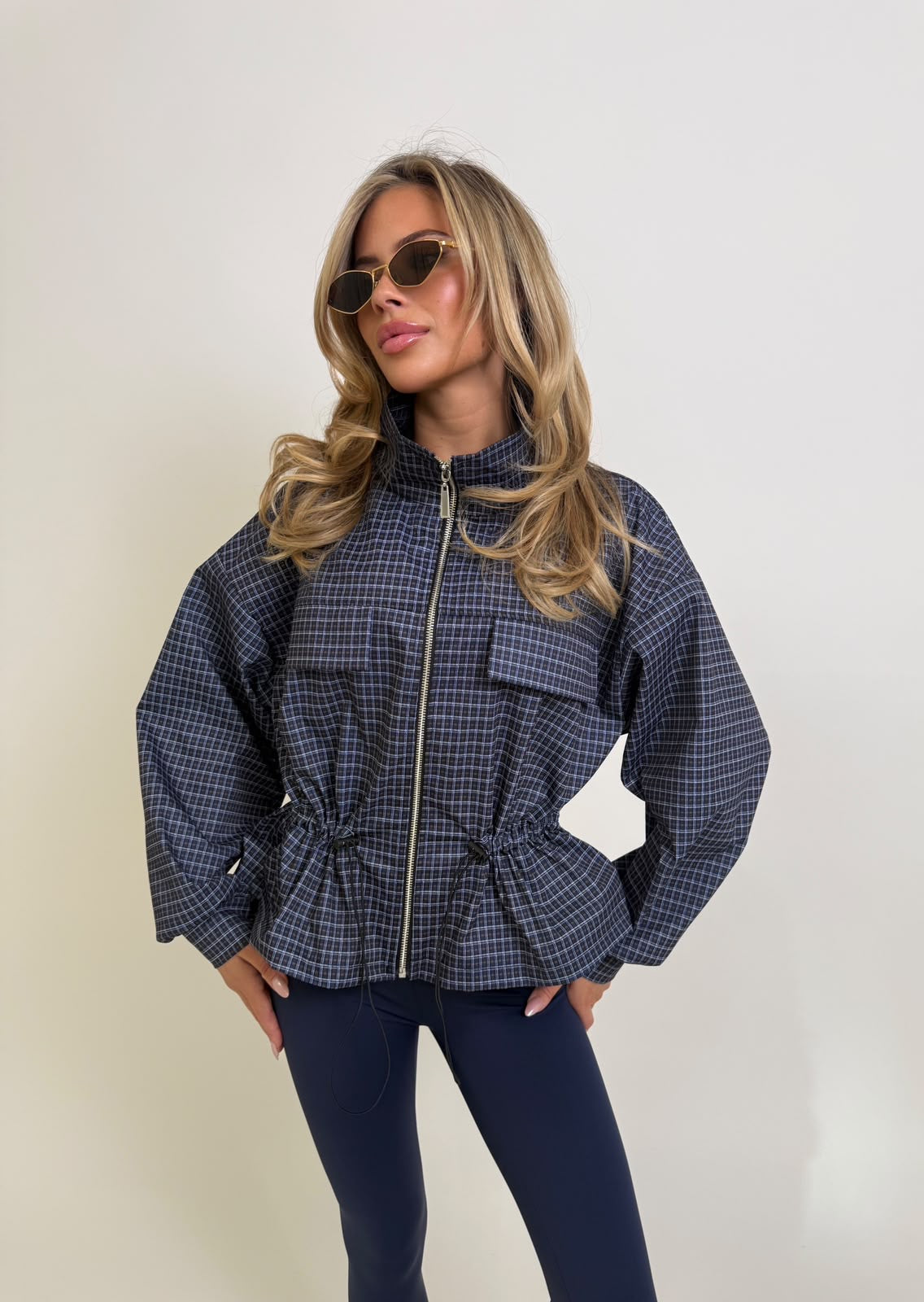 Pull in check jacket - navy