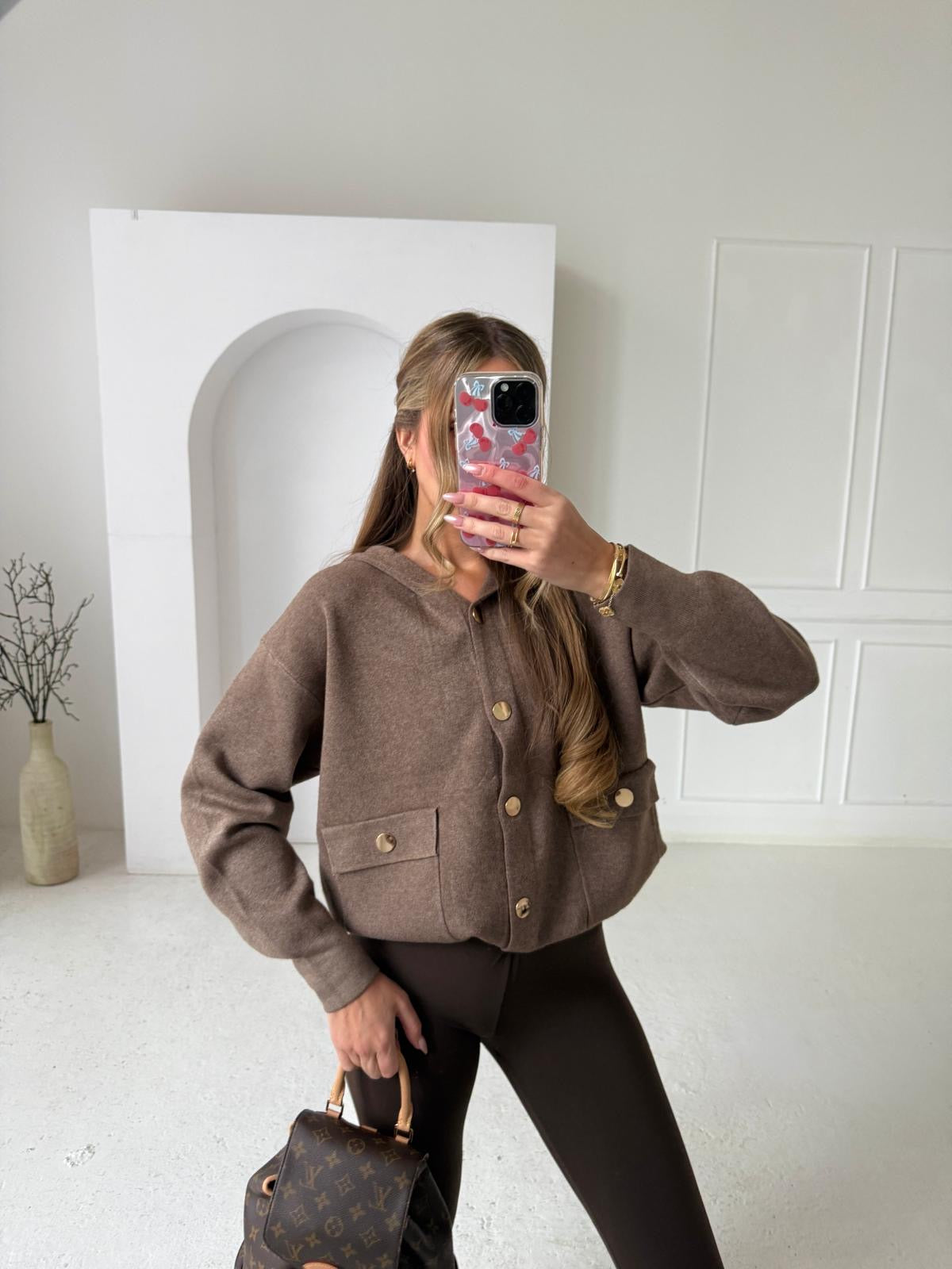 Knit hood jumper - mocha