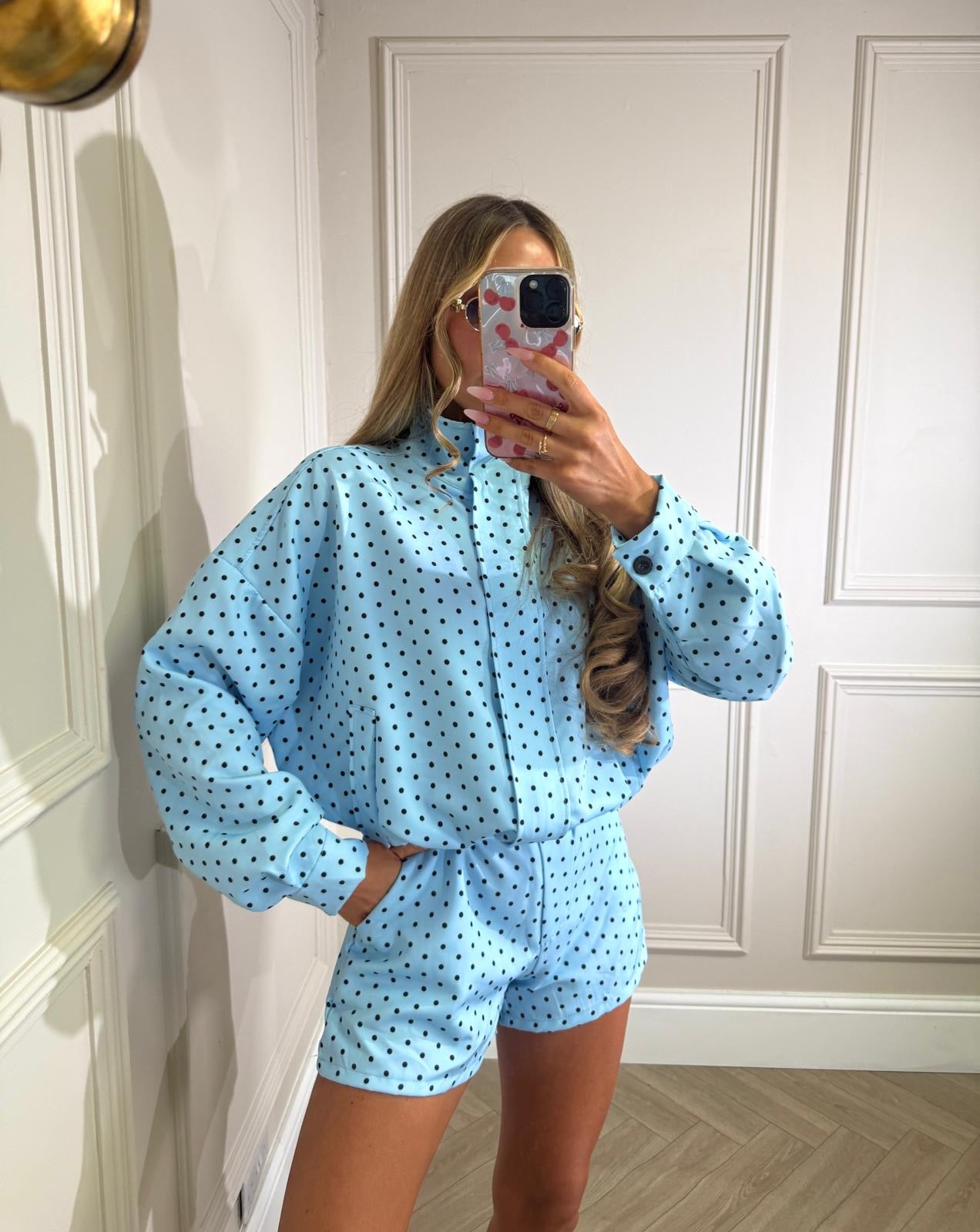 Polka dot jacket set - blue