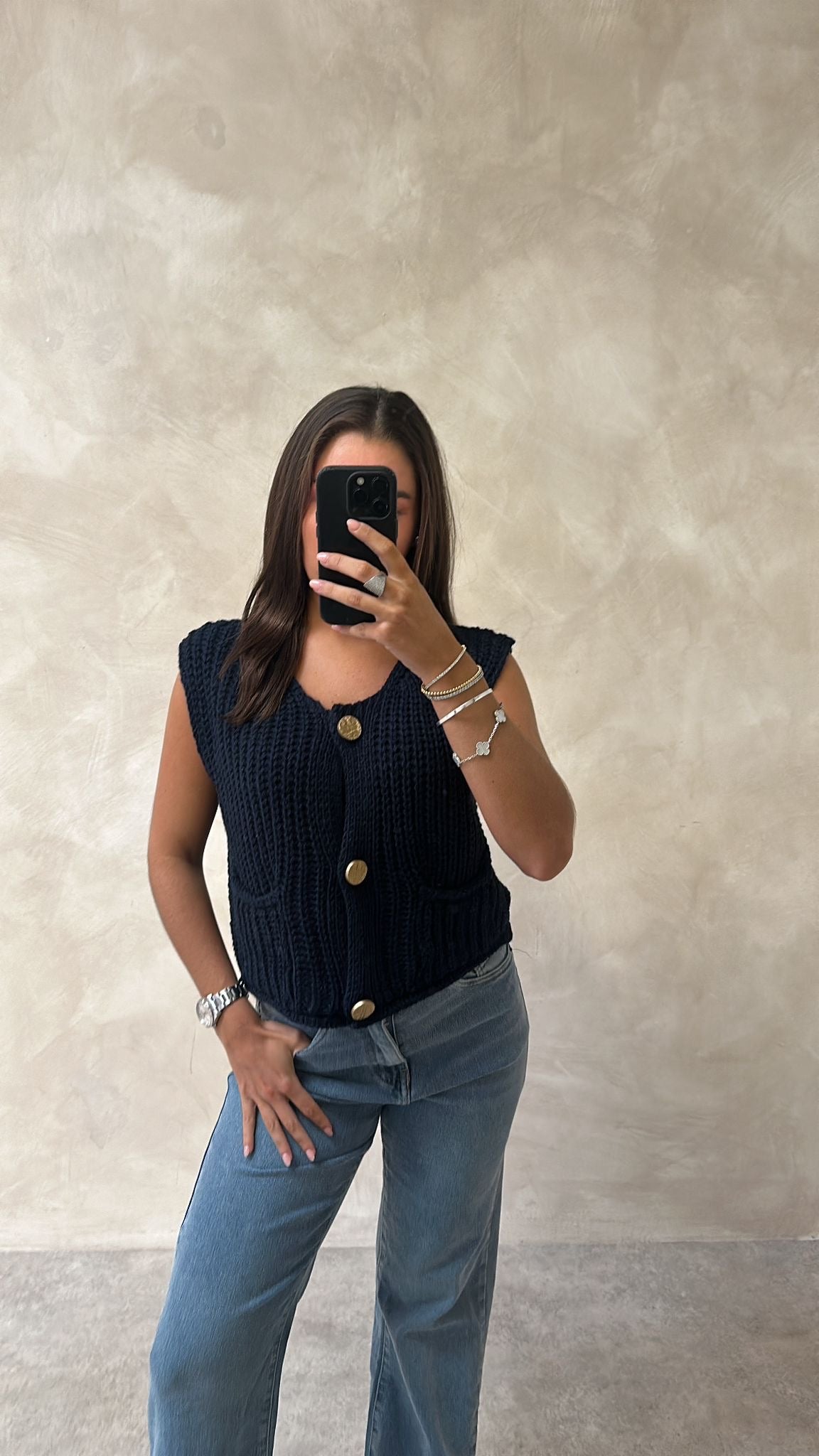 Chunky knit gilet top - navy