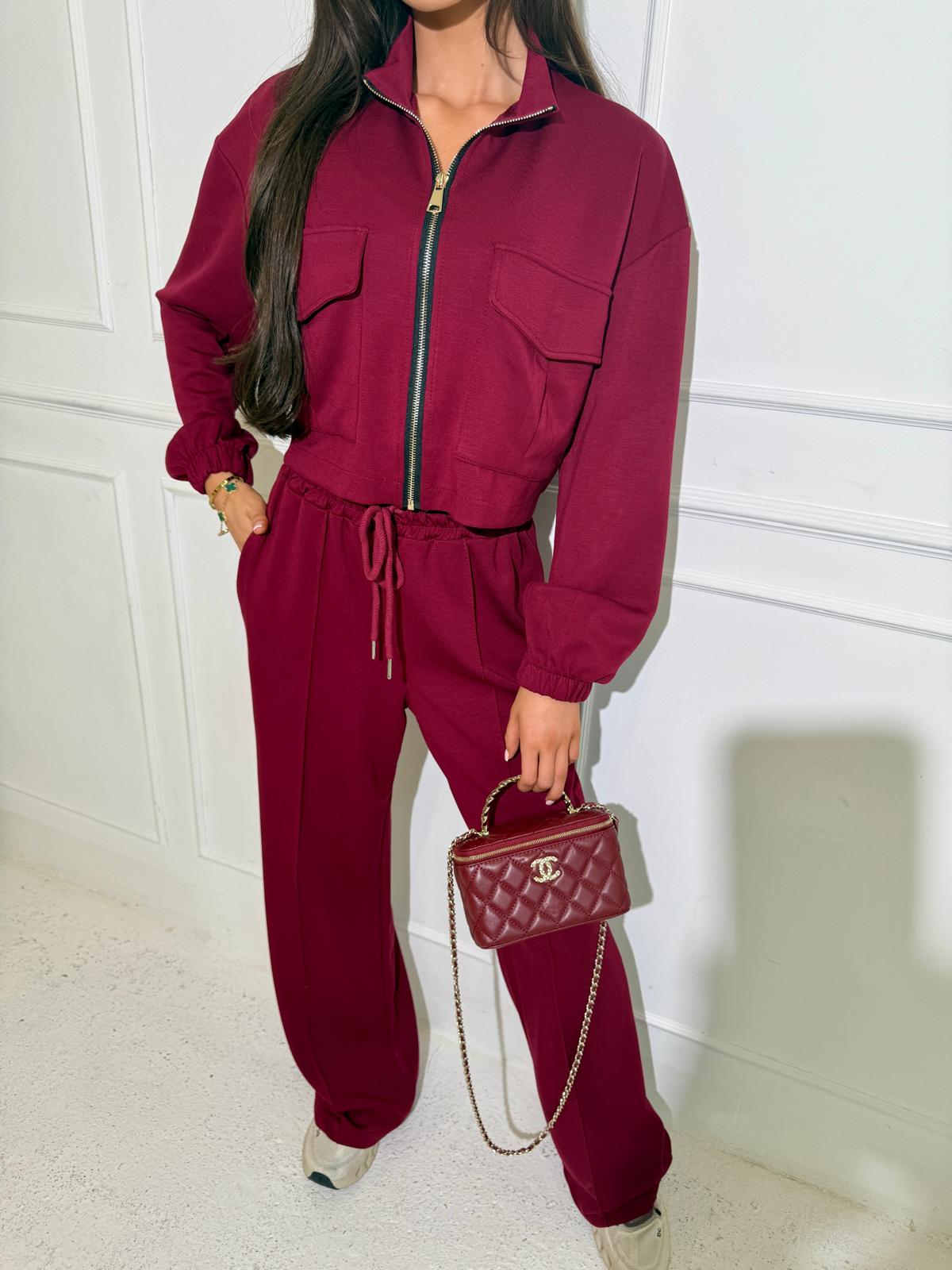 Gold zip pocket tracksuit - wine