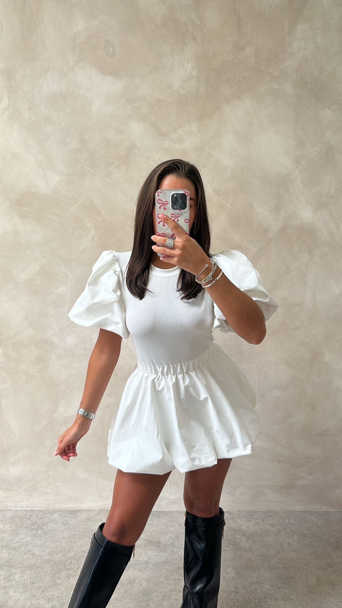 Puff arm dress - white